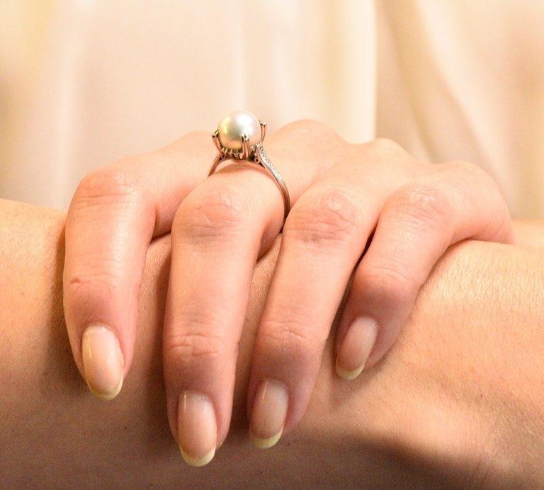Mikimoto Art Deco Cultured Pearl Platinum Ring Wilson's Estate Jewelry