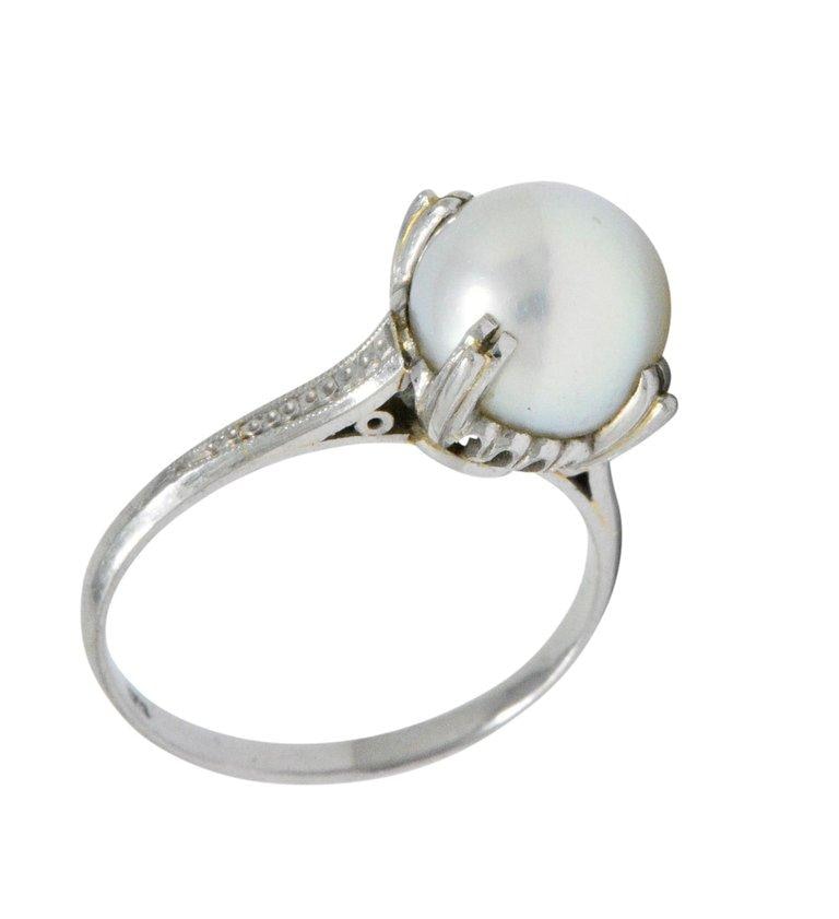 Mikimoto Art Deco Cultured Pearl Platinum Ring Wilson's Estate Jewelry