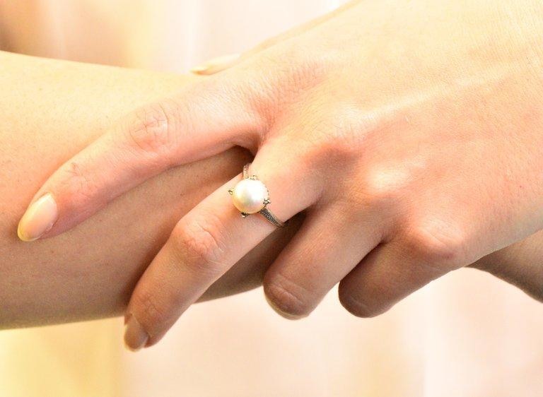 Mikimoto Art Deco Cultured Pearl Platinum Ring Wilson's Estate Jewelry