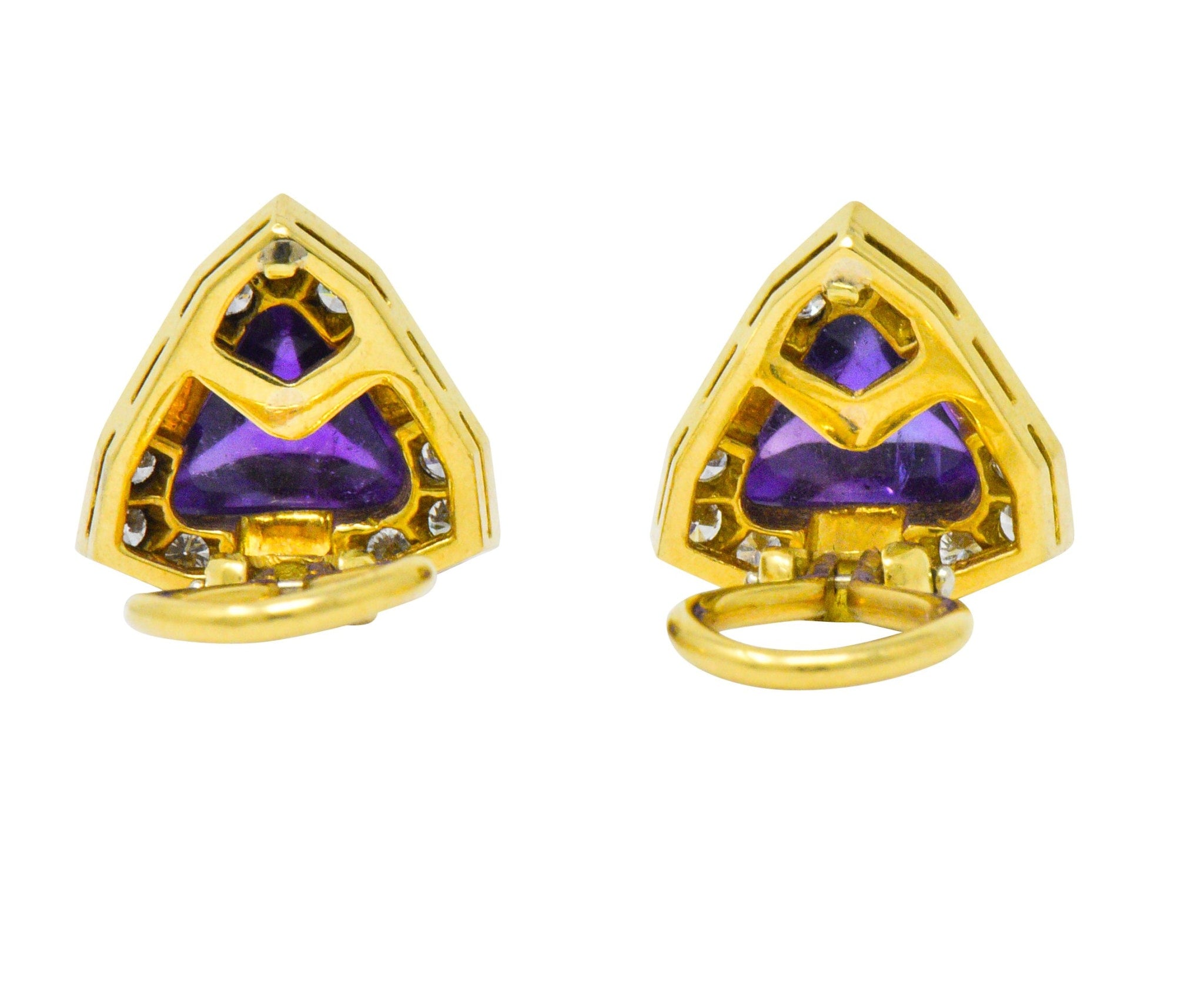 Modern 0.55 CTW Amethyst Diamond 18 Karat Gold Ear-Clips Earrings Wilson's Estate Jewelry