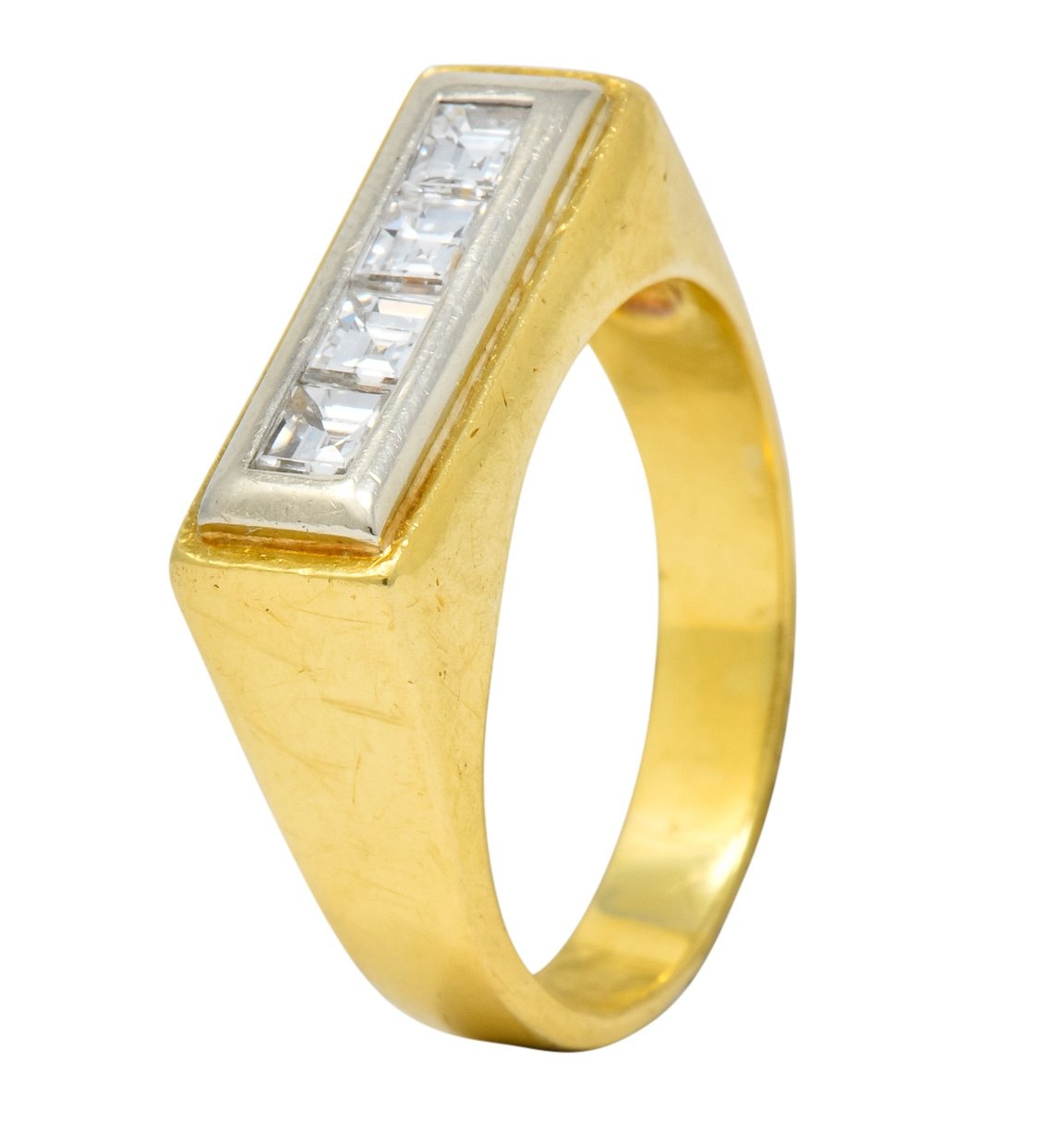 Modernist 0.72 CTW Diamond Unisex 18 Karat Gold Platinum Ring - Wilson's Estate Jewelry