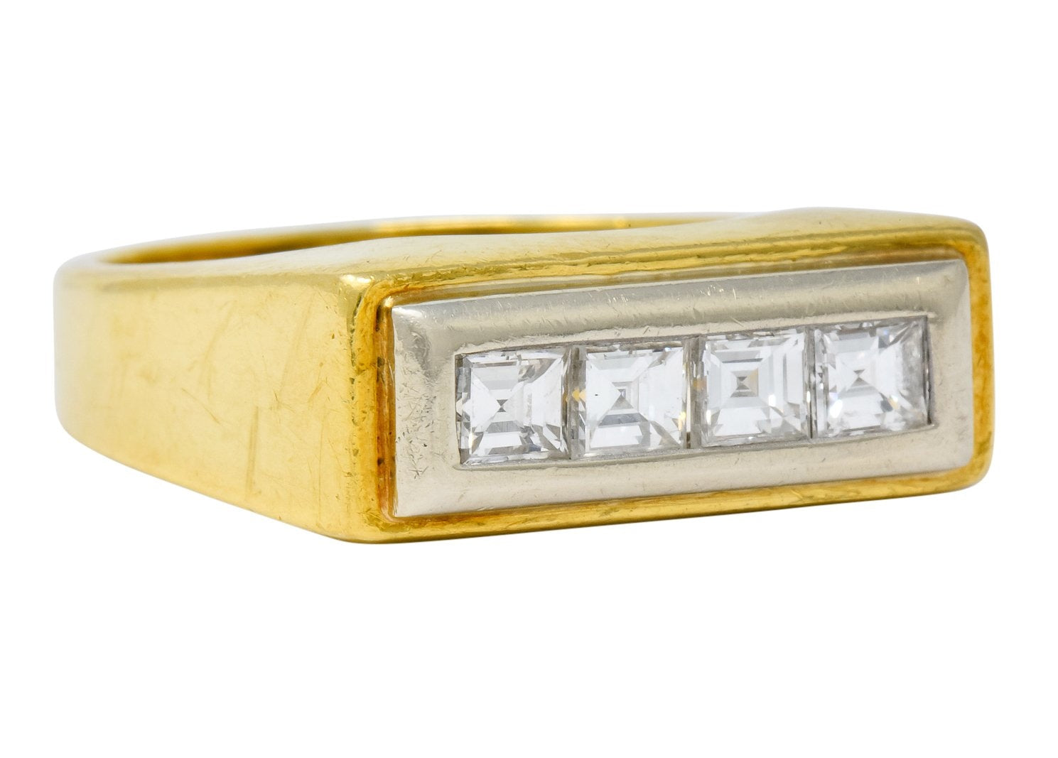 Modernist 0.72 CTW Diamond Unisex 18 Karat Gold Platinum Ring - Wilson's Estate Jewelry