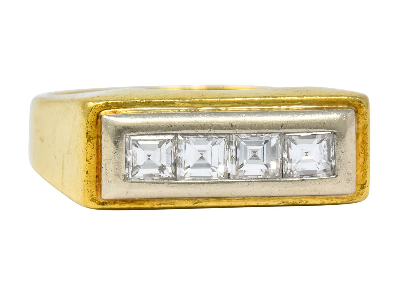 Modernist 0.72 CTW Diamond Unisex 18 Karat Gold Platinum Ring - Wilson's Estate Jewelry