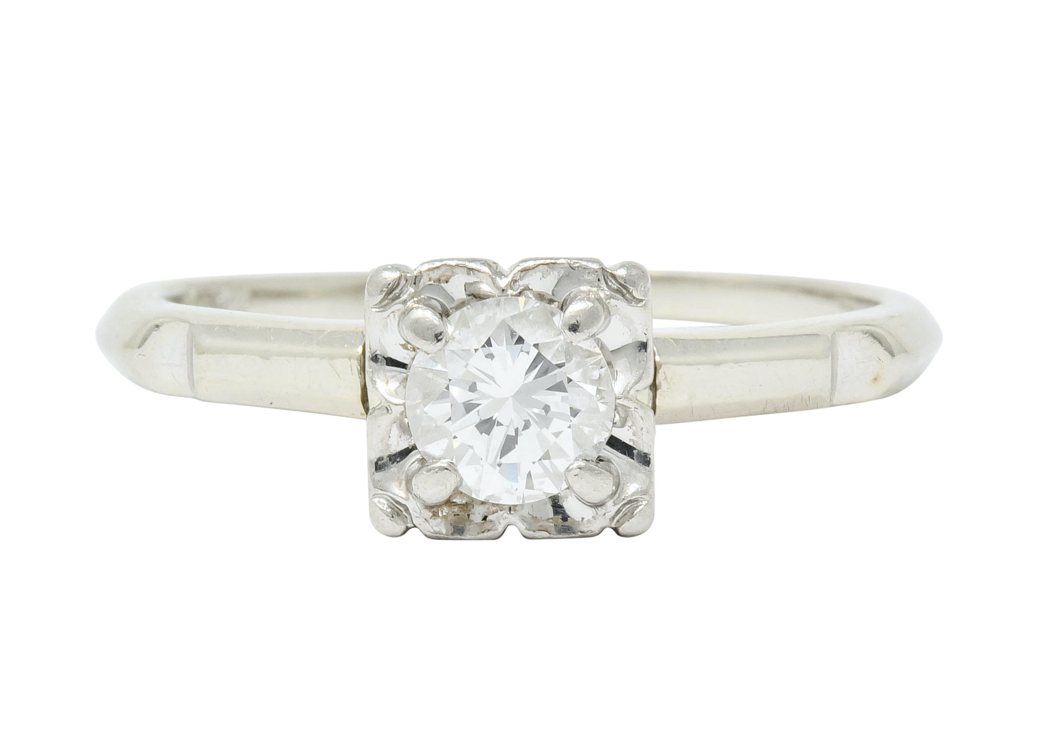 Orange Blossom 0.36 CTW 18 Karat White Gold Engagement Ring Circa 1950s - Wilson's Estate Jewelry