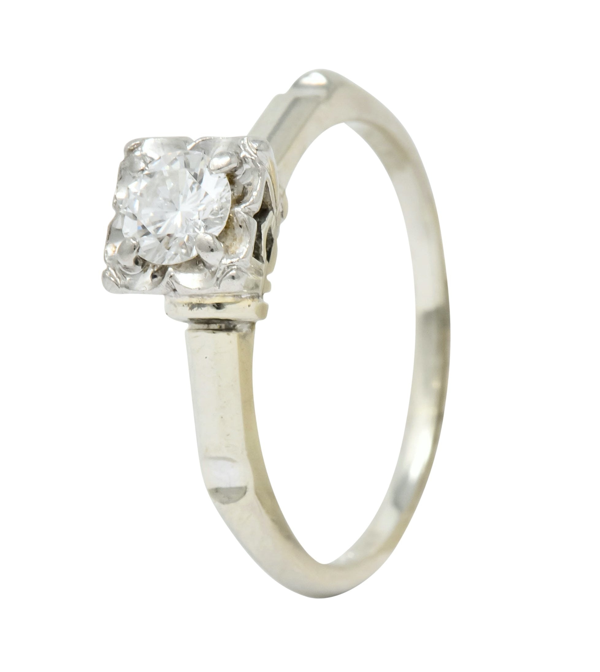 Orange Blossom 0.36 CTW 18 Karat White Gold Engagement Ring Circa 1950s - Wilson's Estate Jewelry