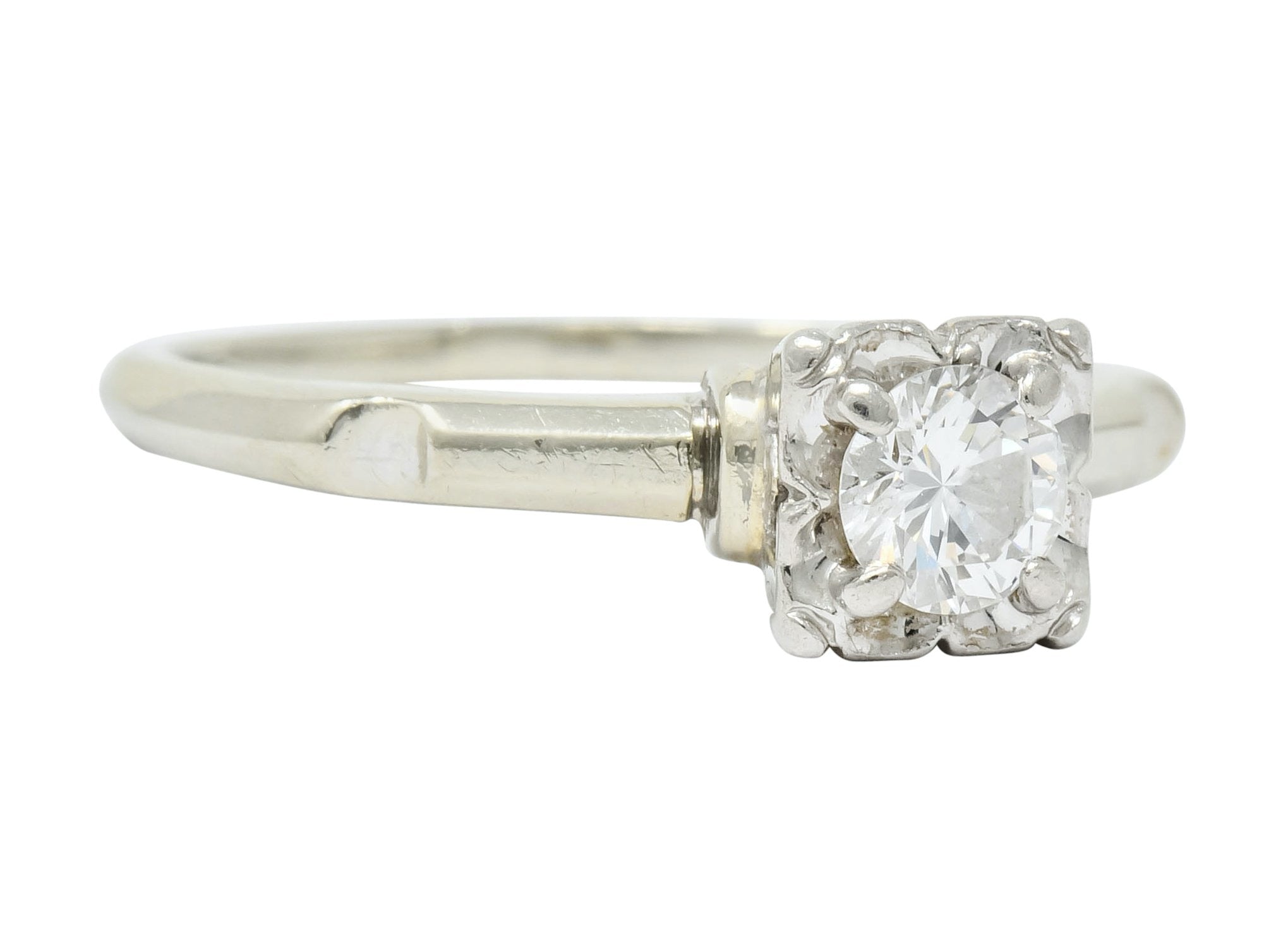 Orange Blossom 0.36 CTW 18 Karat White Gold Engagement Ring Circa 1950s - Wilson's Estate Jewelry