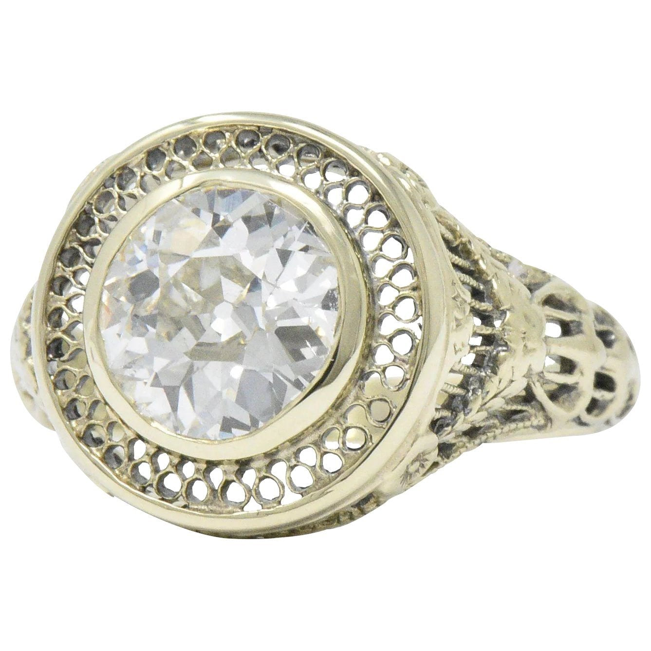 Ornate Victorian 1.61 Carats Old European Diamond 14 Karat Gold Engagement Ring GIA Wilson's Estate Jewelry