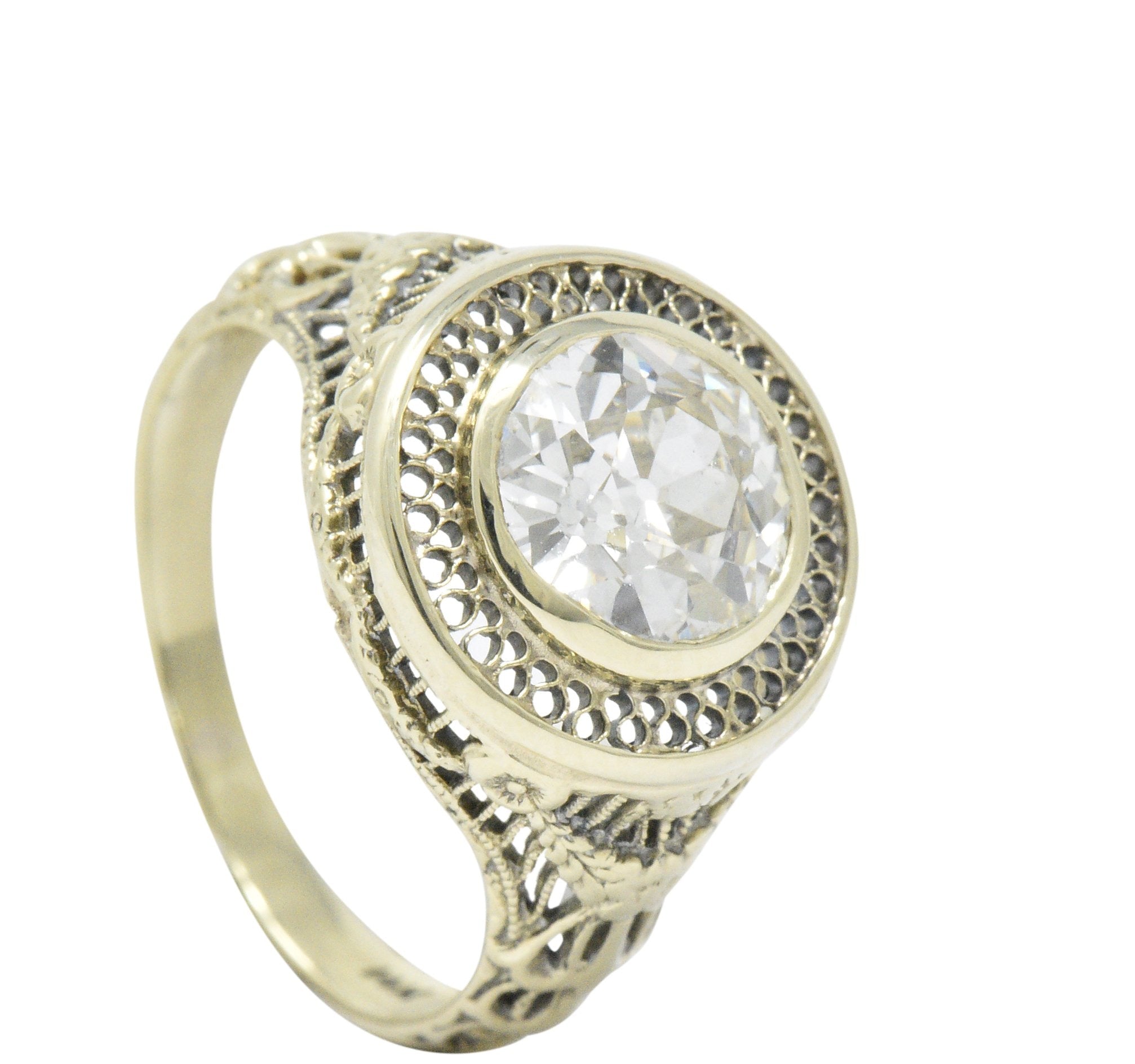 Ornate Victorian 1.61 Carats Old European Diamond 14 Karat Gold Engagement Ring GIA Wilson's Estate Jewelry