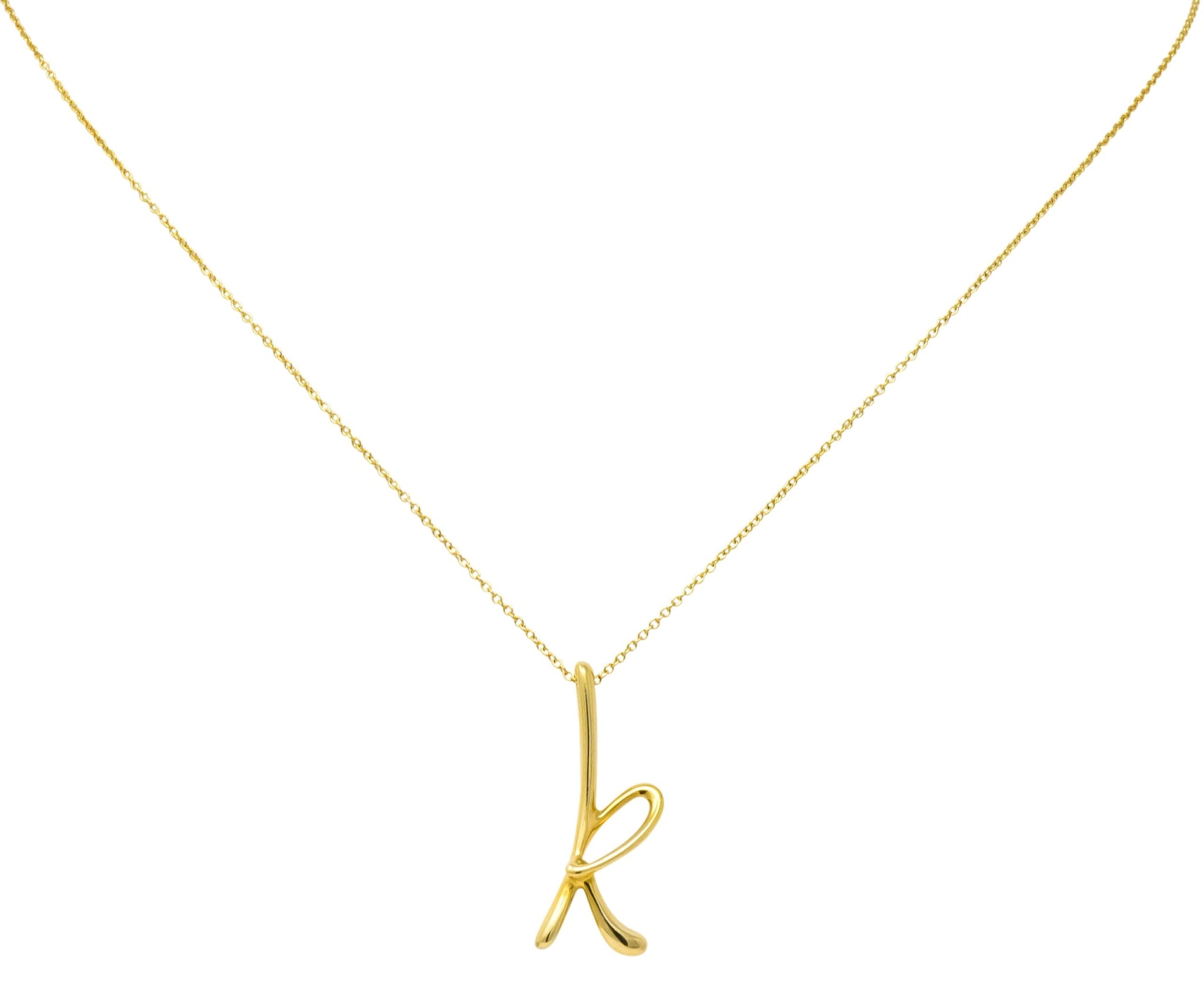 Paloma Picasso Tiffany & Co. 18 Karat Gold Letter K Pendant Necklace - Wilson's Estate Jewelry