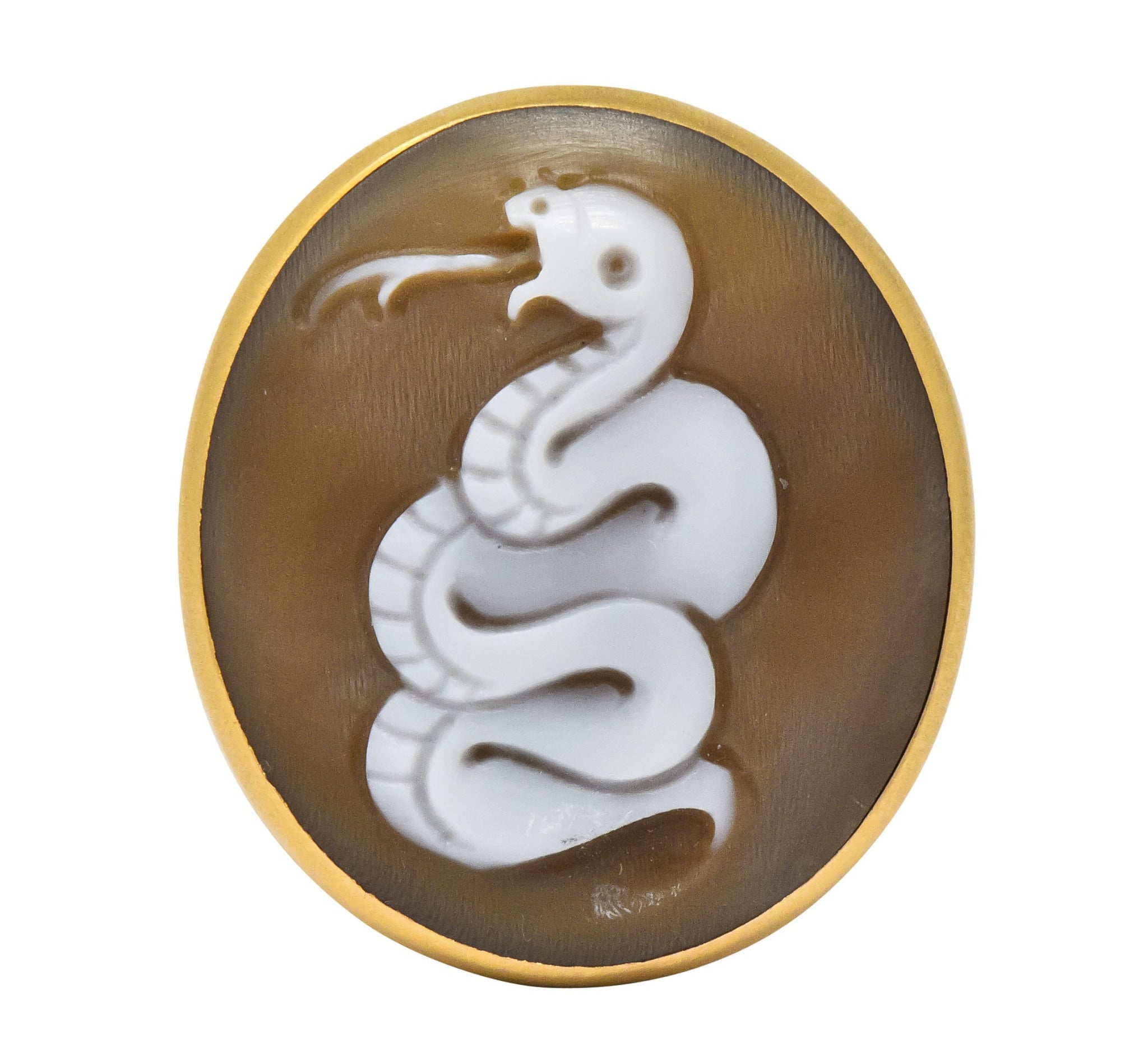 Pomellato Eva Rose Shell 18 Karat Rose Gold Snake Cameo Unisex Ring - Wilson's Estate Jewelry