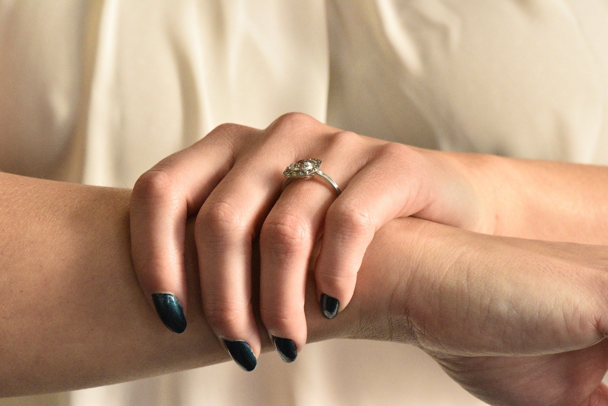 Pretty Art Deco 1.58 CTW Diamond Platinum Halo Engagement Ring Wilson's Estate Jewelry