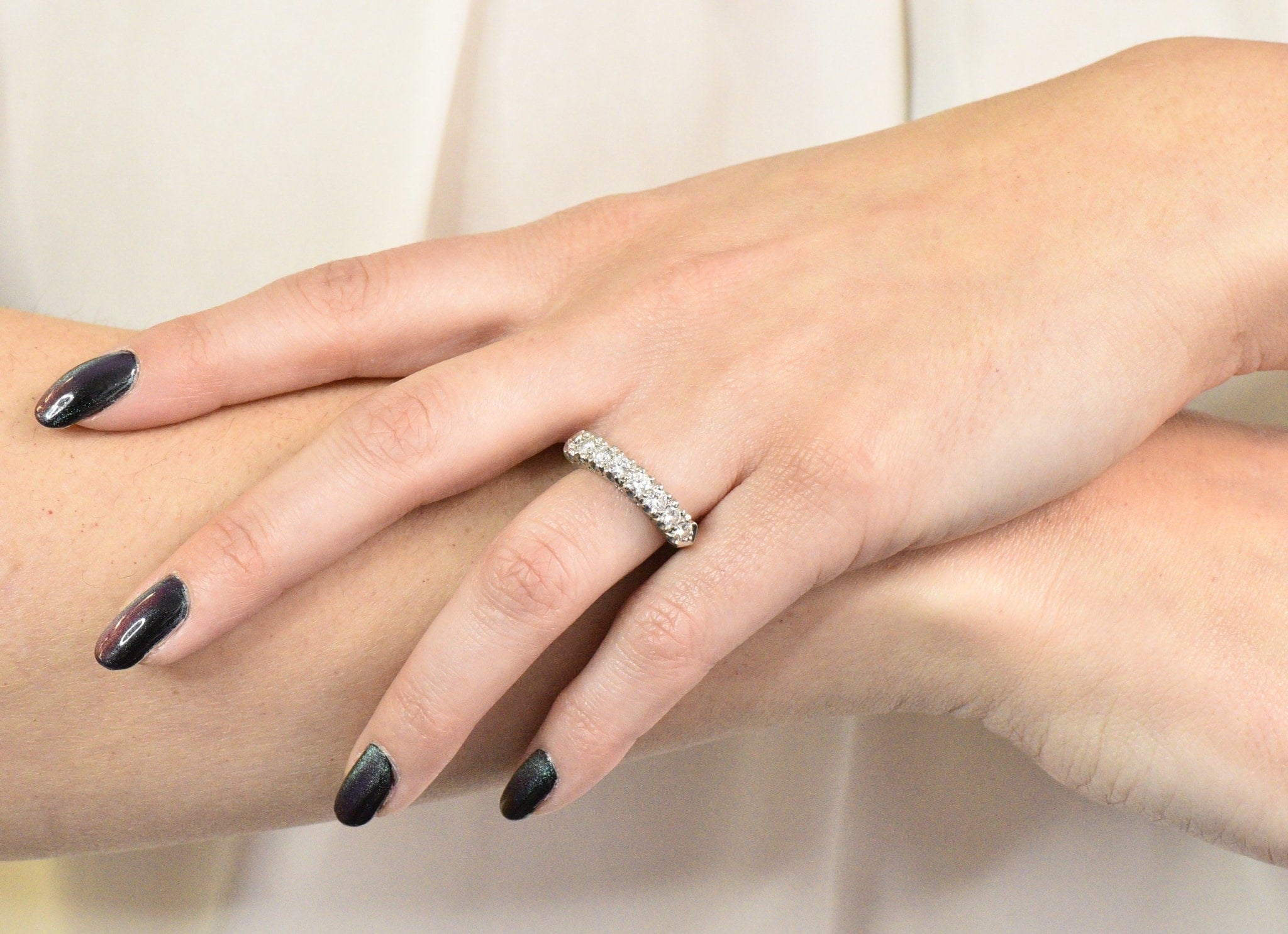 Retro 0.85 CTW Diamond Platinum Anniversary Stackable Band Ring Wilson's Estate Jewelry