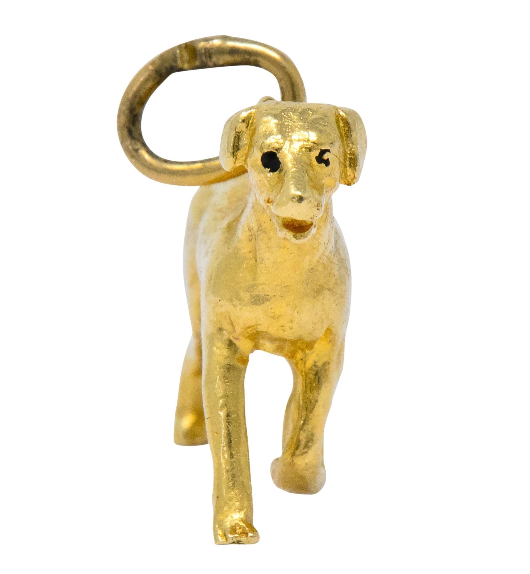 Retro 1950's Enamel 14 Karat Gold Realistic Dog Charm - Wilson's Estate Jewelry