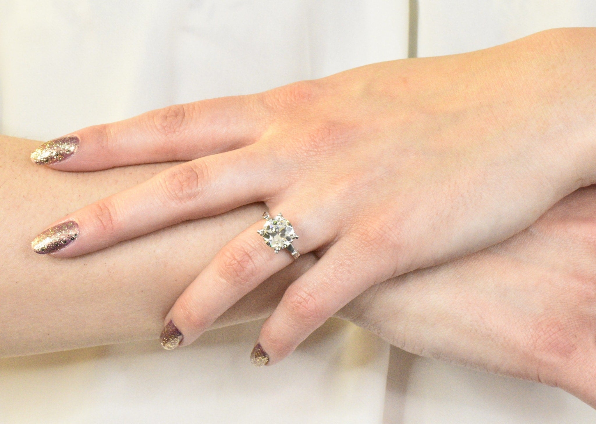 Retro 3.47 CTW Diamond Platinum Engagement Ring GIA Wilson's Estate Jewelry