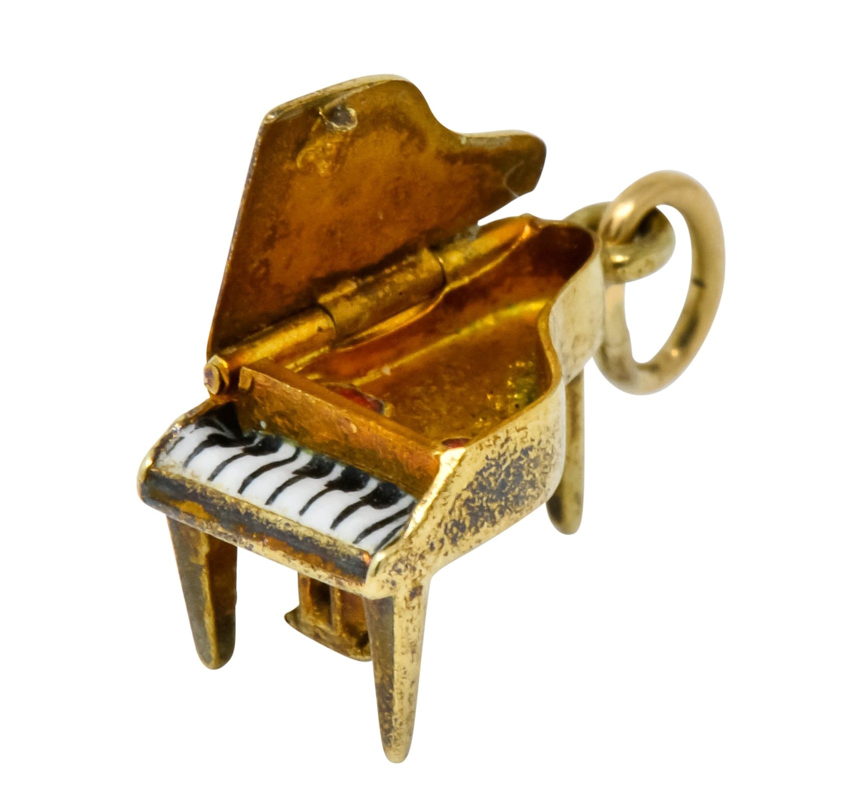 Retro Enamel 14 Karat Gold Articulated Hidden Heart Piano Charm - Wilson's Estate Jewelry