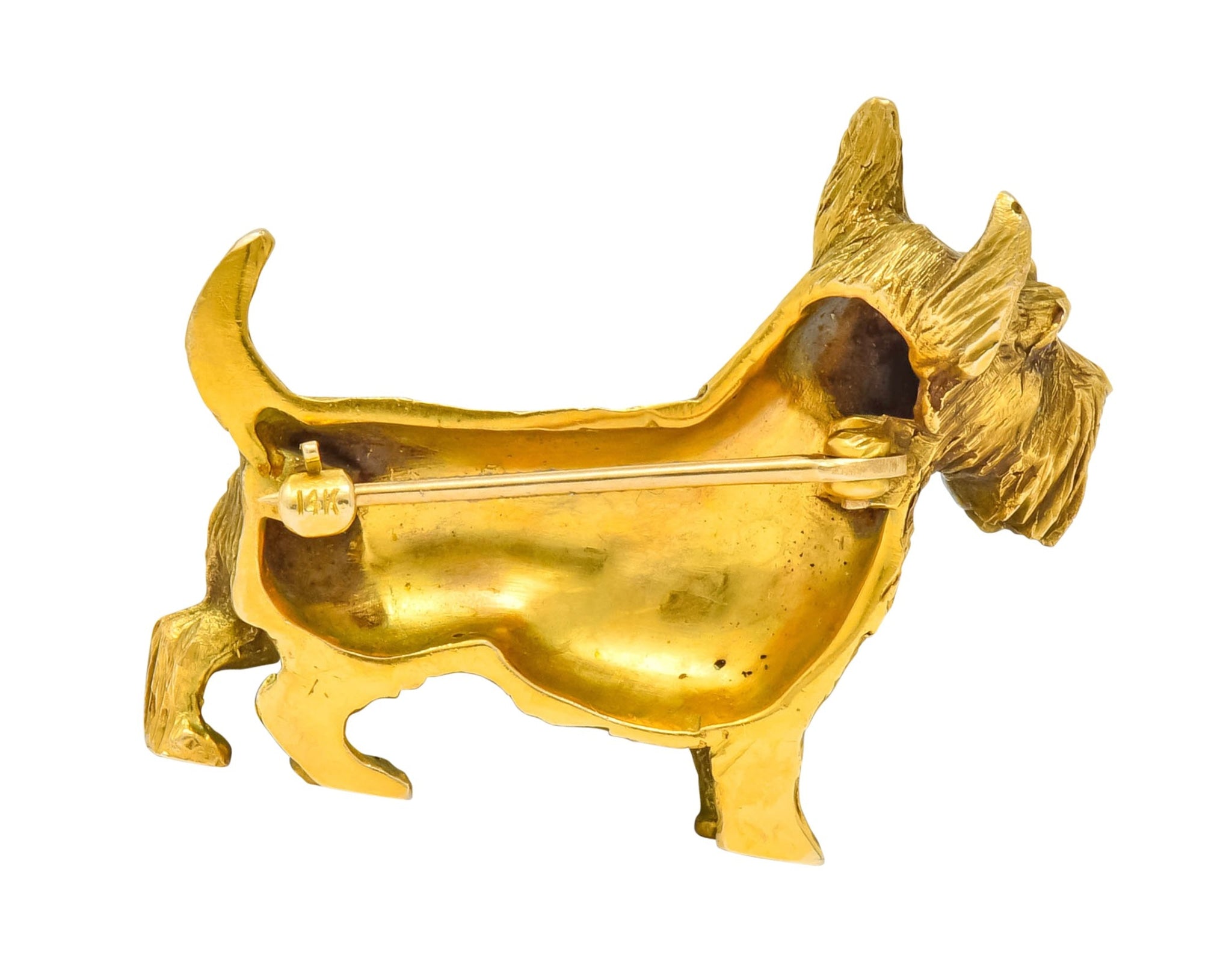 Retro Scottish Terrier 14 Karat Yellow Gold Ruby Brooch Circa 1940 - Wilson's Estate Jewelry