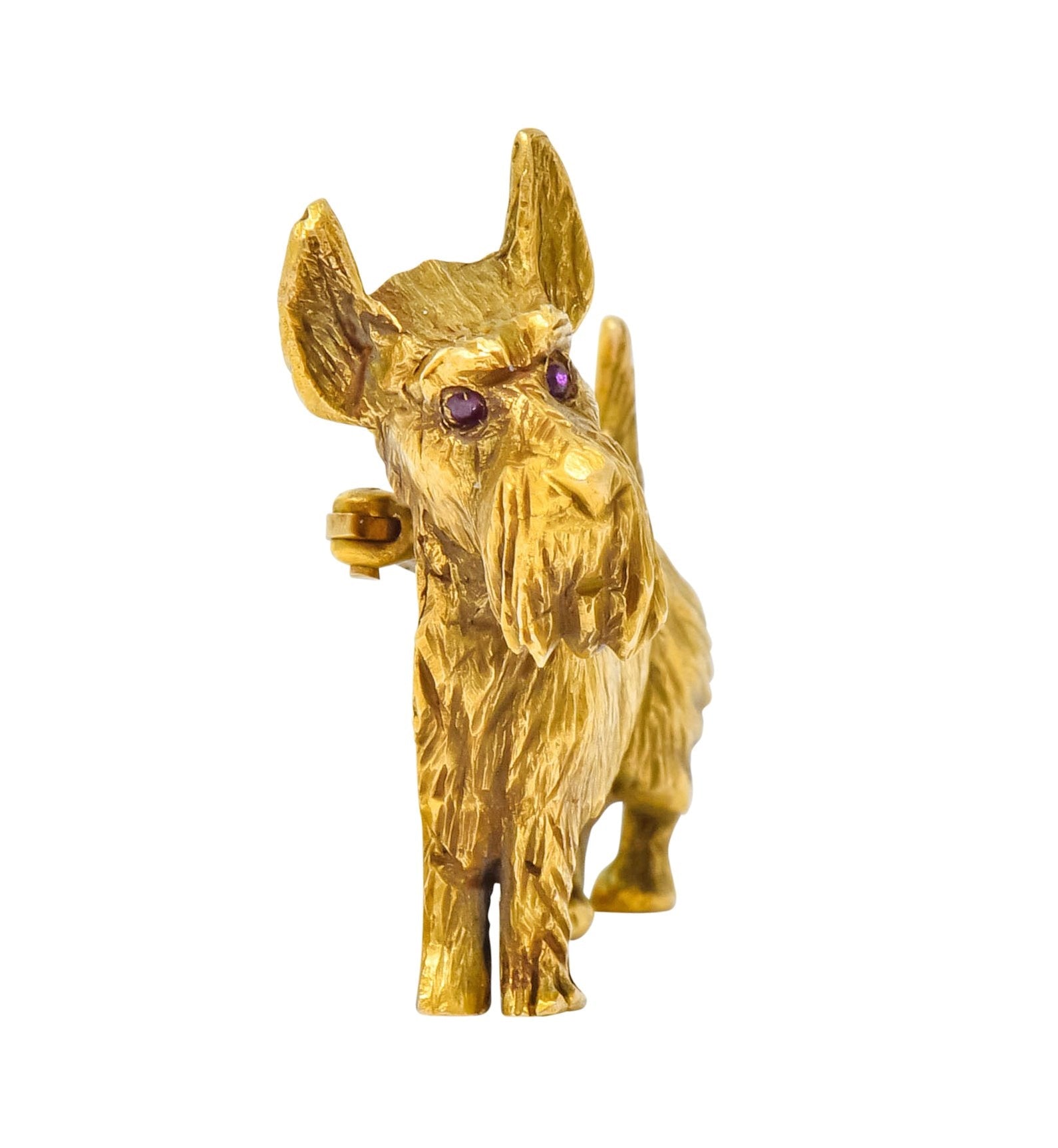Retro Scottish Terrier 14 Karat Yellow Gold Ruby Brooch Circa 1940 - Wilson's Estate Jewelry