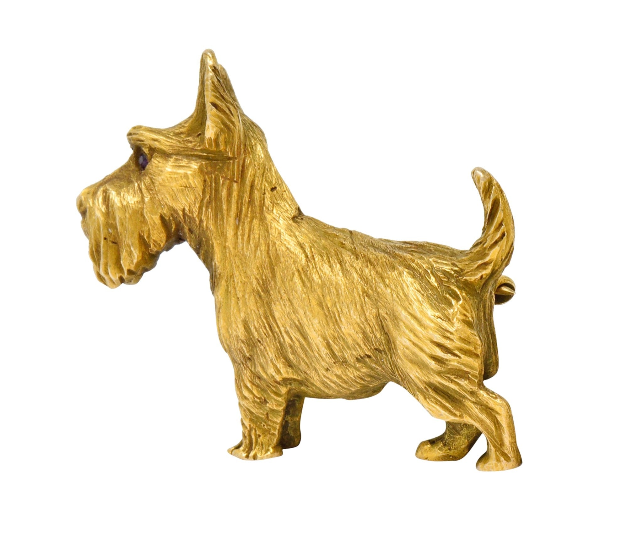 Retro Scottish Terrier 14 Karat Yellow Gold Ruby Brooch Circa 1940 - Wilson's Estate Jewelry
