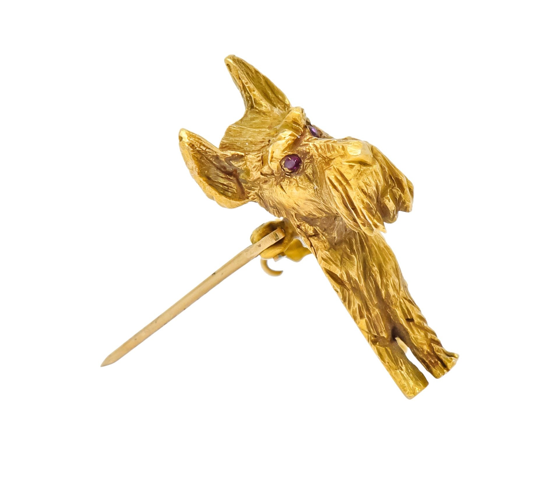 Retro Scottish Terrier 14 Karat Yellow Gold Ruby Brooch Circa 1940 - Wilson's Estate Jewelry