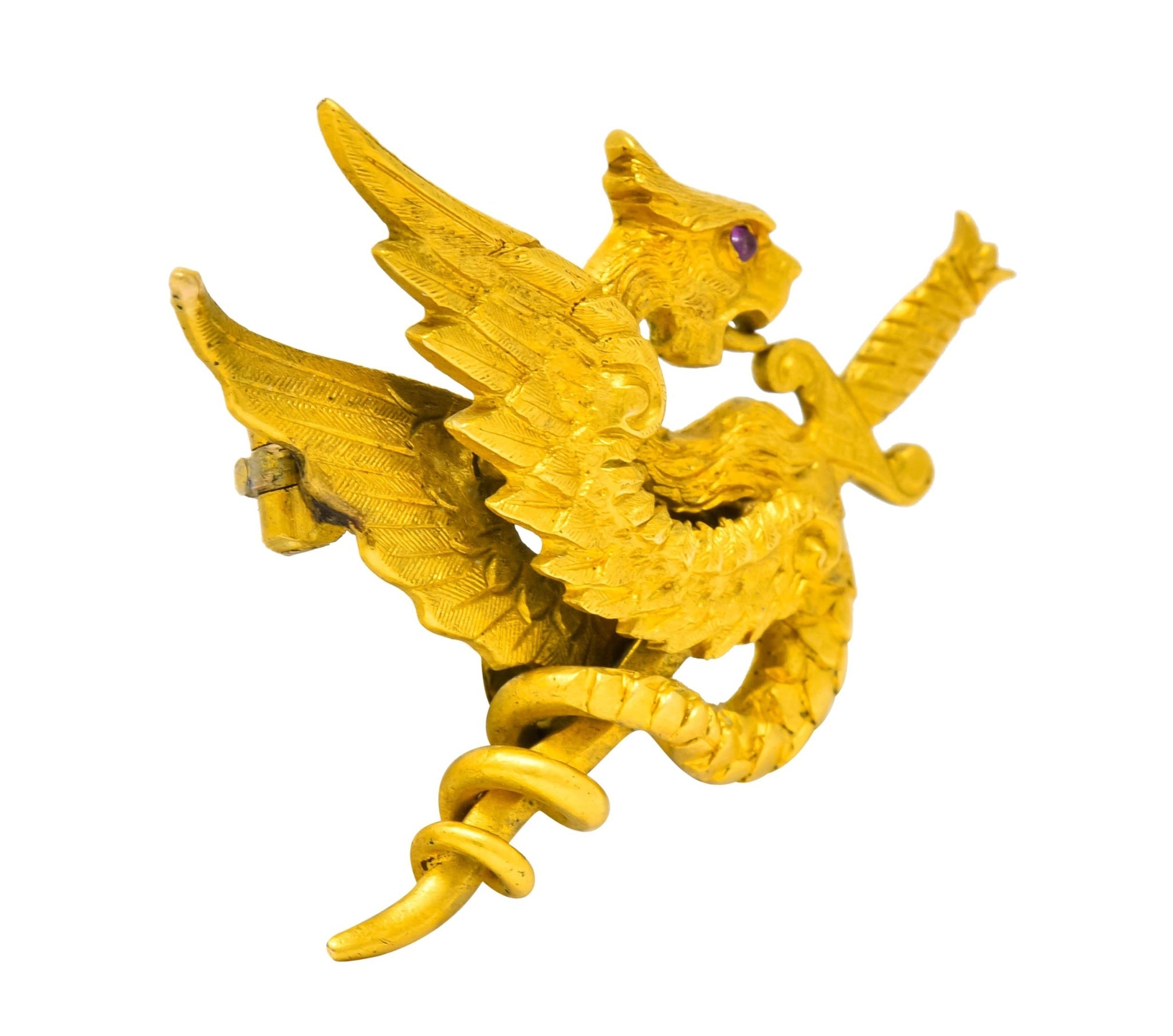Riker Brothers Art Nouveau 14 Karat Yellow Gold Dragon Brooch Circa 1900 - Wilson's Estate Jewelry