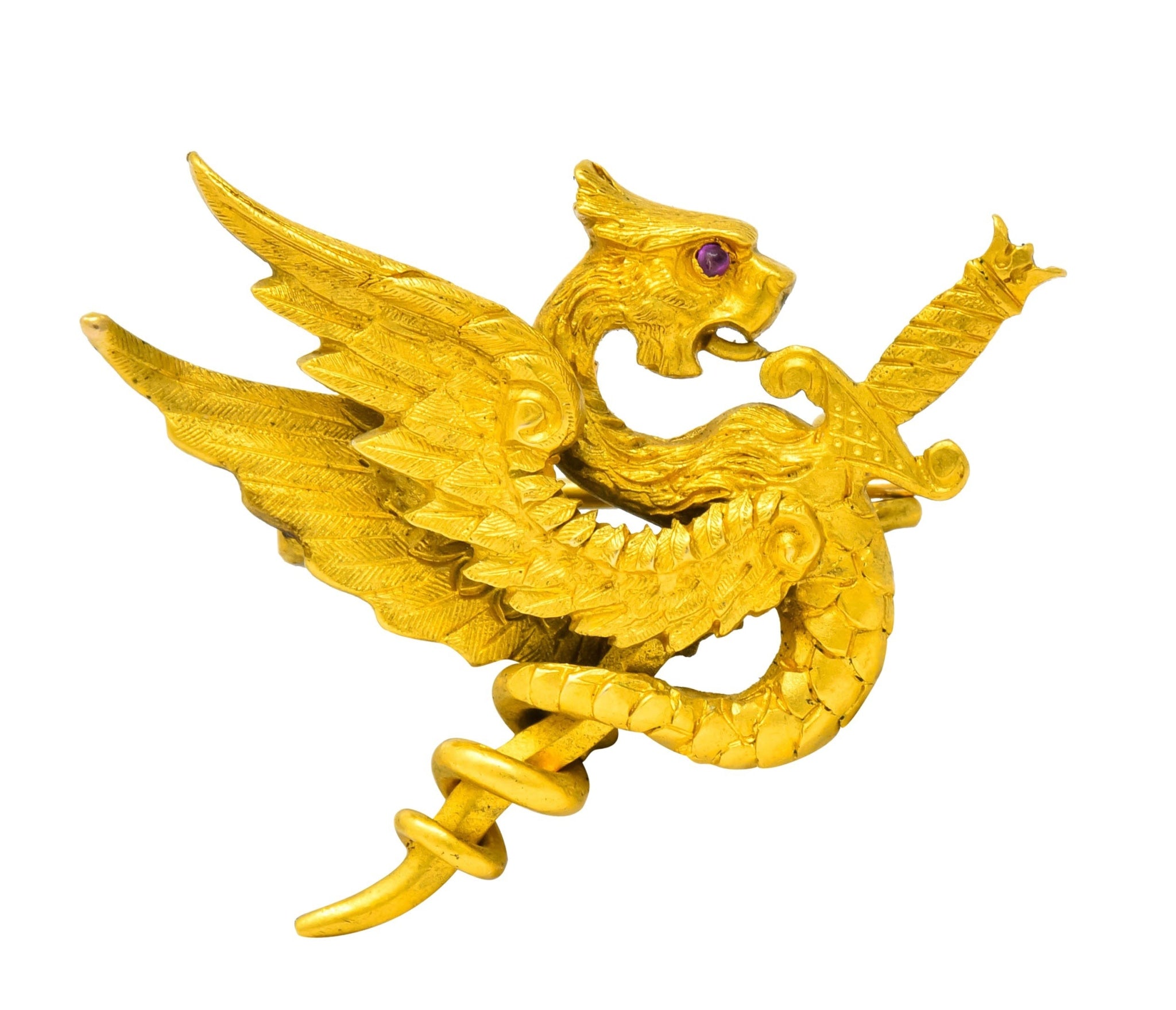 Riker Brothers Art Nouveau 14 Karat Yellow Gold Dragon Brooch Circa 1900 - Wilson's Estate Jewelry