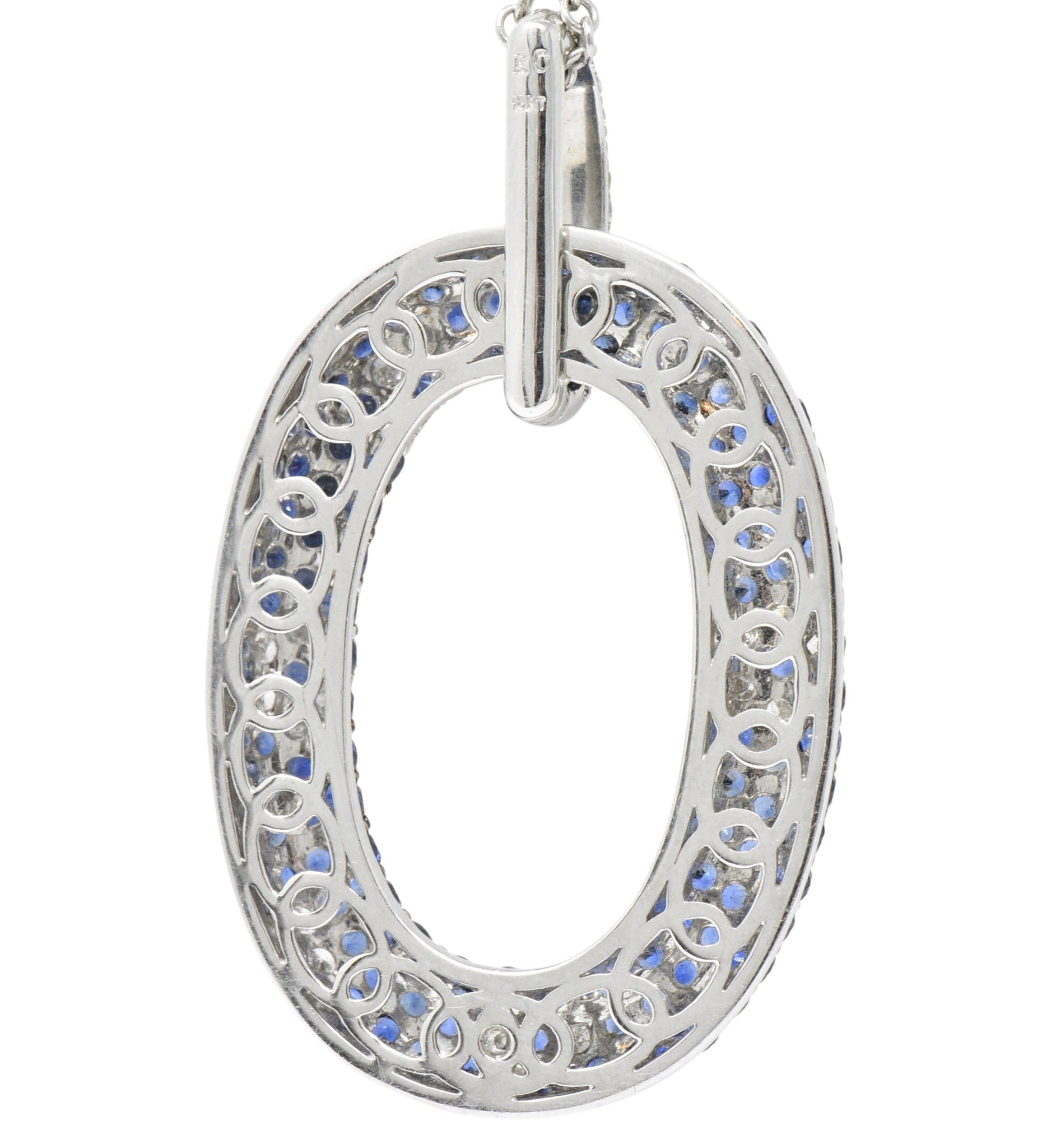 Roberto Coin Contemporary 9.55 CTW Sapphire Diamond 18 Karat White Gold Pendant Necklace Wilson's Estate Jewelry