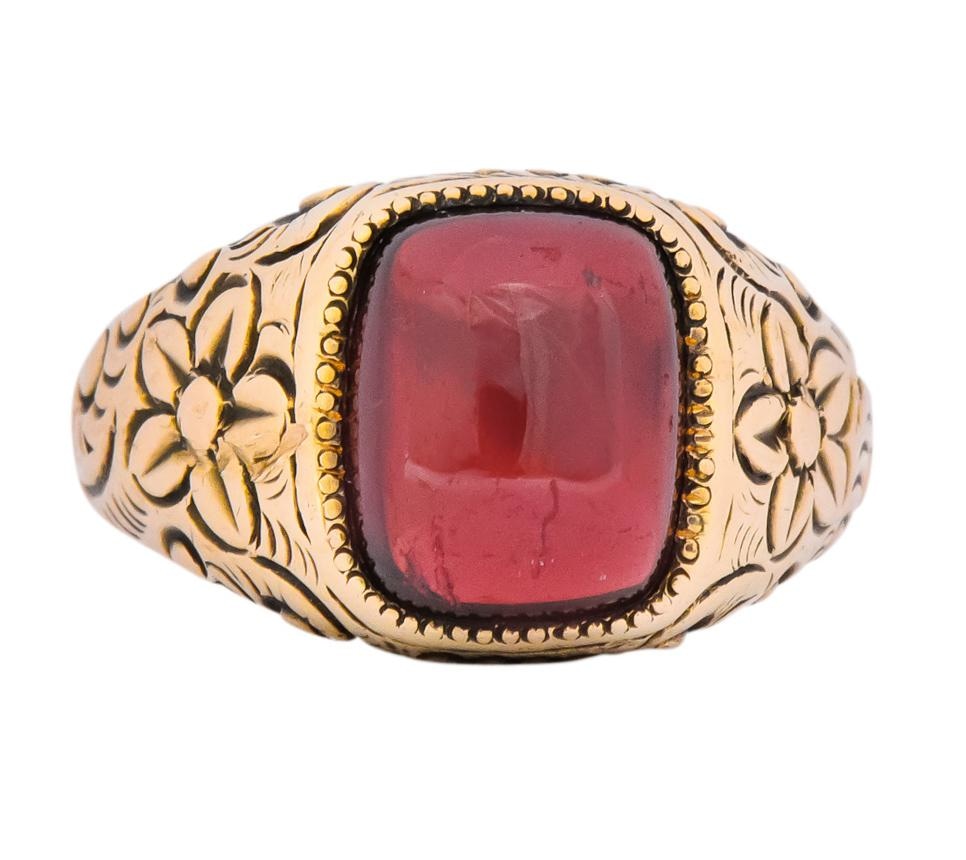 Rudolph Deutsch Co. Victorian Garnet 14 Karat Gold Floral Ring - Wilson's Estate Jewelry