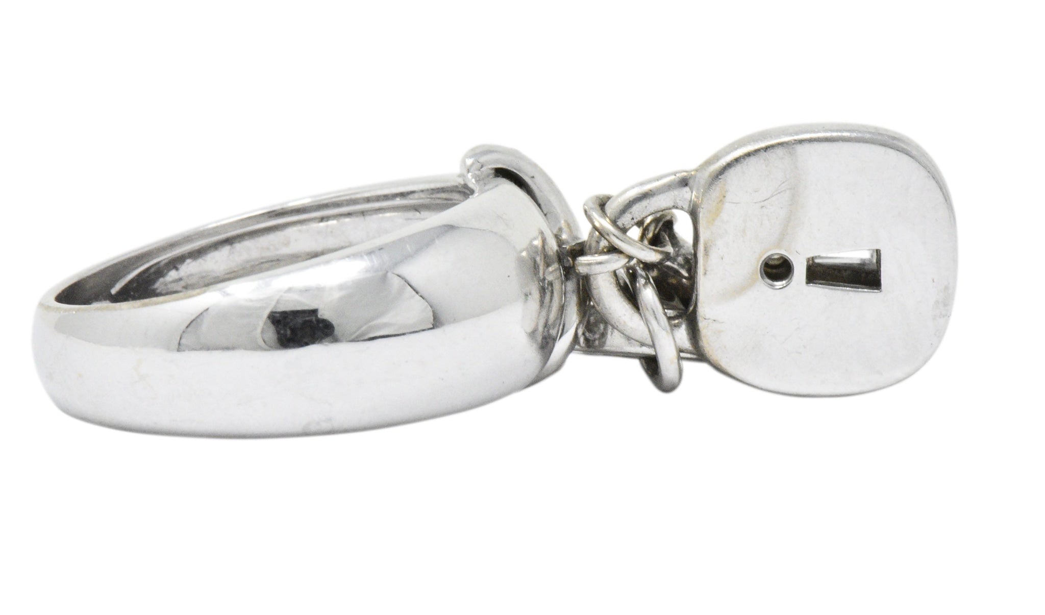 Salavetti 0.75 CTW Diamond Brown Diamond Tsavorite 18 Karat White Gold Lock Ring Wilson's Estate Jewelry