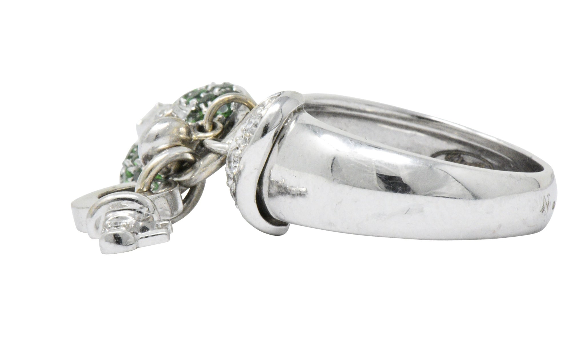 Salavetti 0.75 CTW Diamond Brown Diamond Tsavorite 18 Karat White Gold Lock Ring Wilson's Estate Jewelry