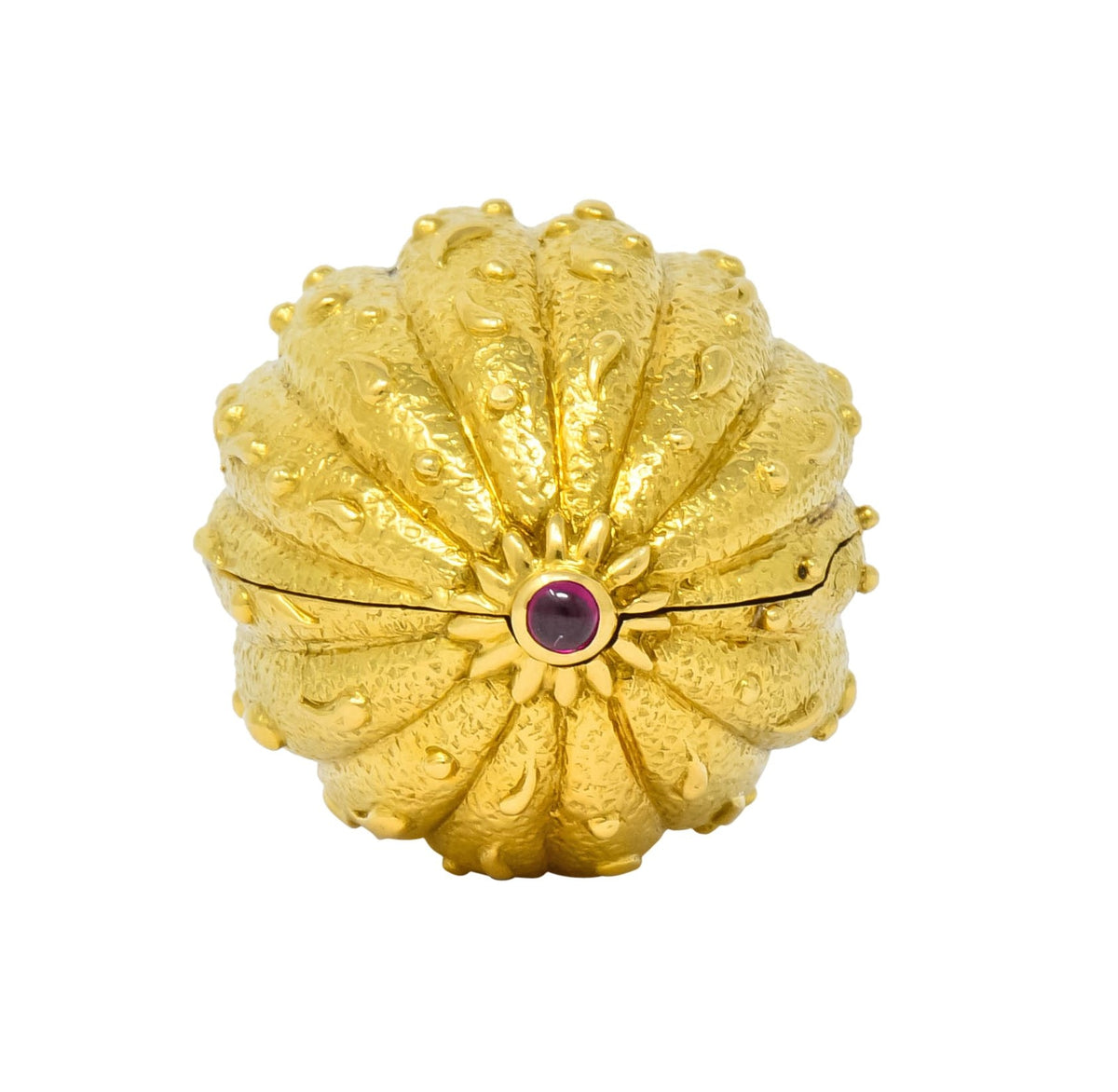 Schlumberger Tiffany & Co. Ruby 18 Karat Gold Walnut Pill Box Circa 1960 - Wilson's Estate Jewelry