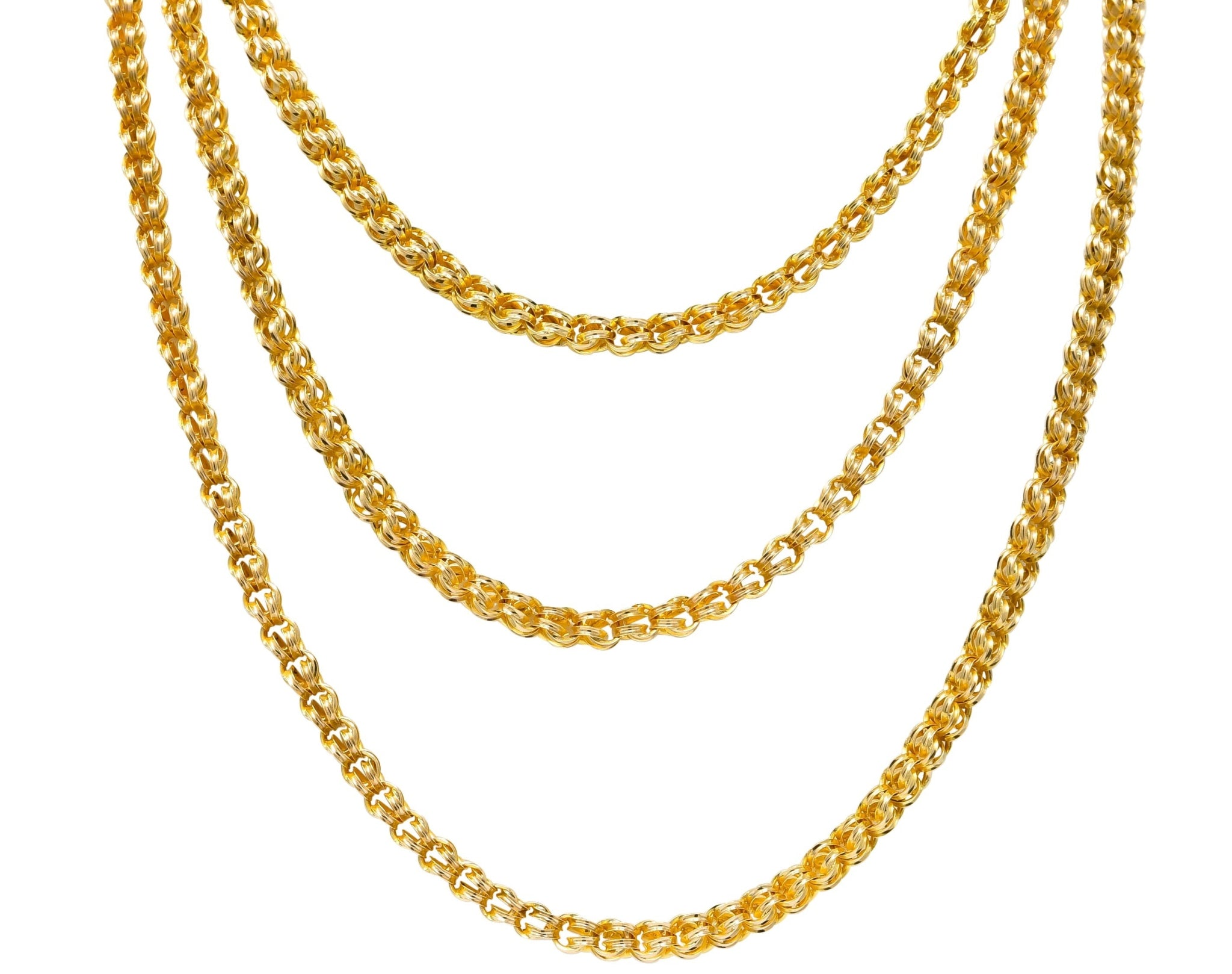Substantial Victorian 14 Karat Gold 62 Inch Long Chain Necklace Circa 1880 - Wilson's Estate Jewelry