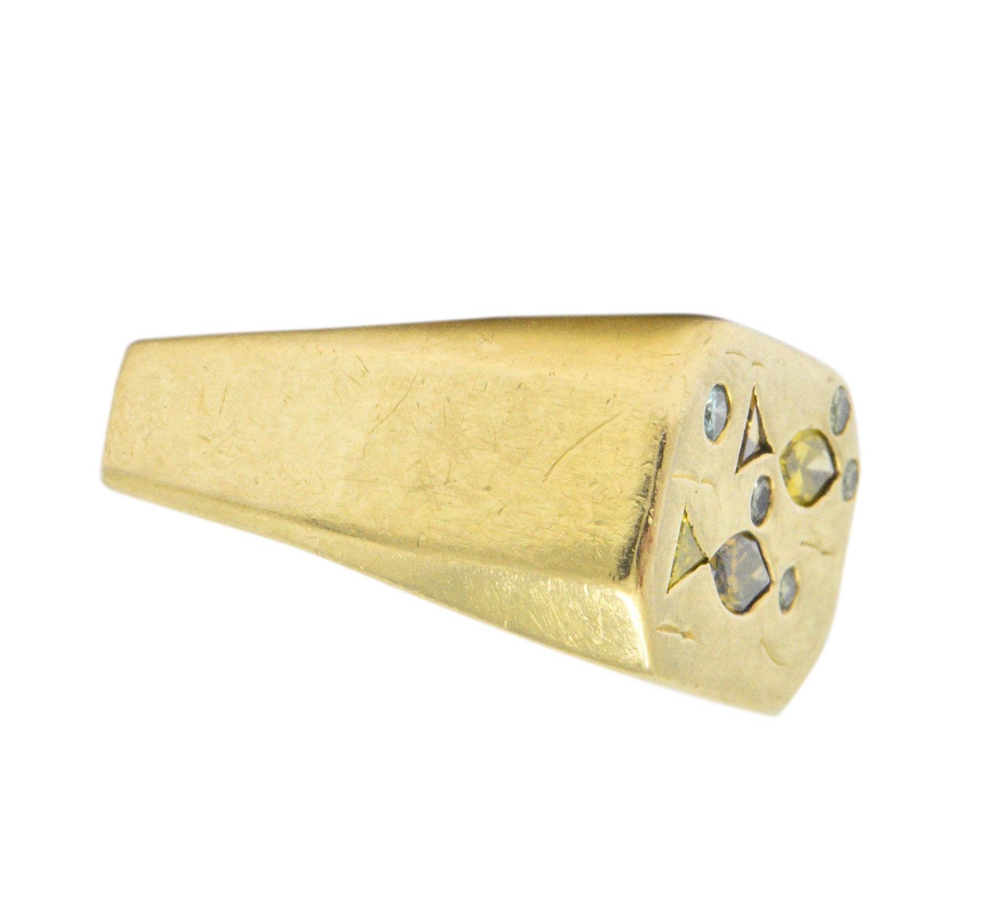 T-Z Modernist Fancy Colored Diamond 18 Karat Gold Unisex Ring Wilson's Estate Jewelry