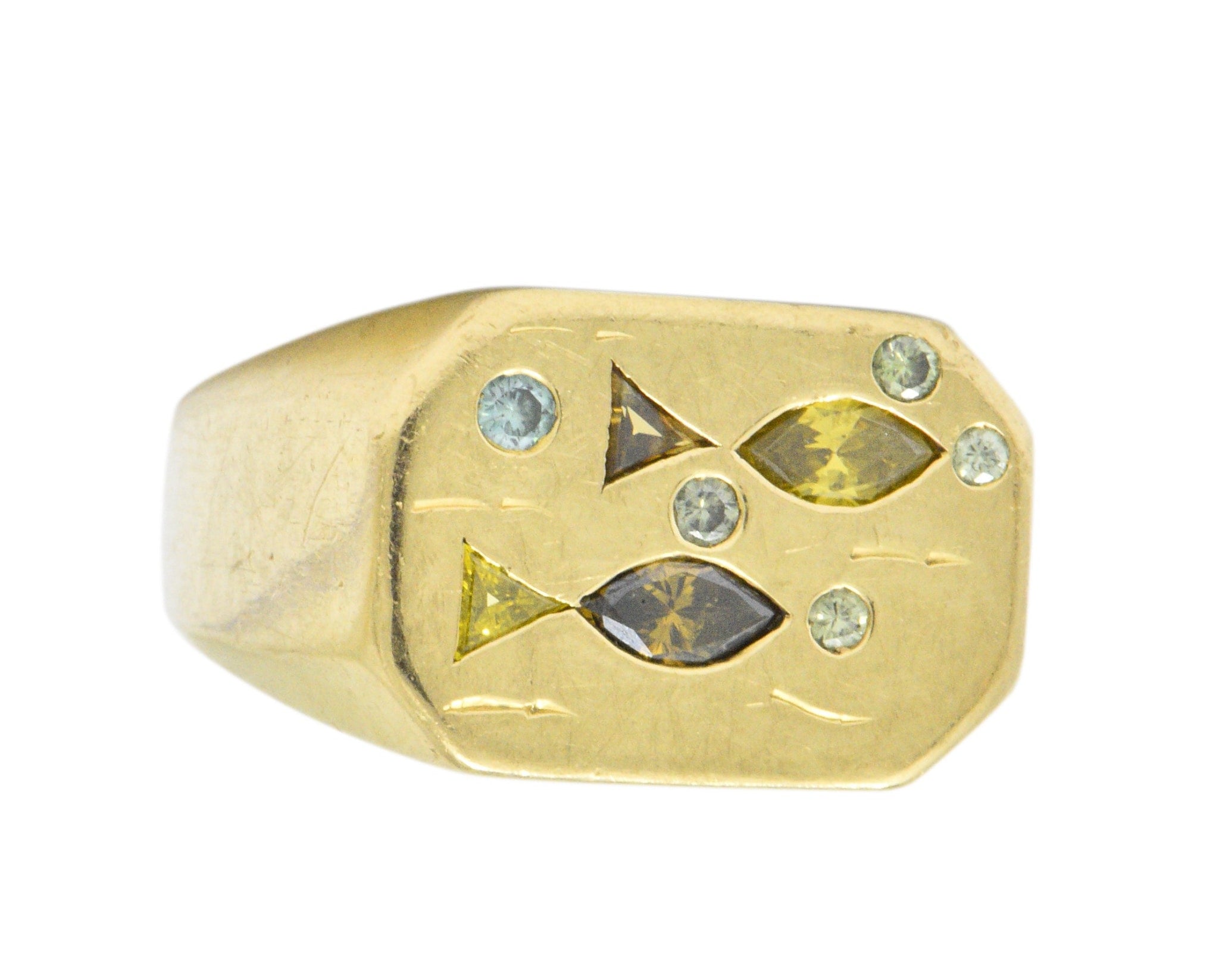 T-Z Modernist Fancy Colored Diamond 18 Karat Gold Unisex Ring Wilson's Estate Jewelry
