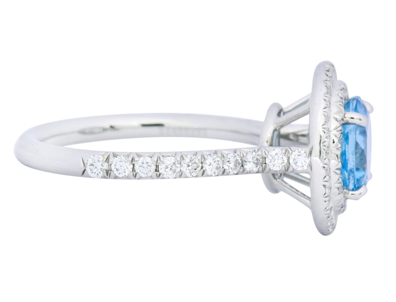 Tiffany & Co. 1.85 CTW Aquamarine Diamond Platinum Soleste Cluster Ring - Wilson's Estate Jewelry