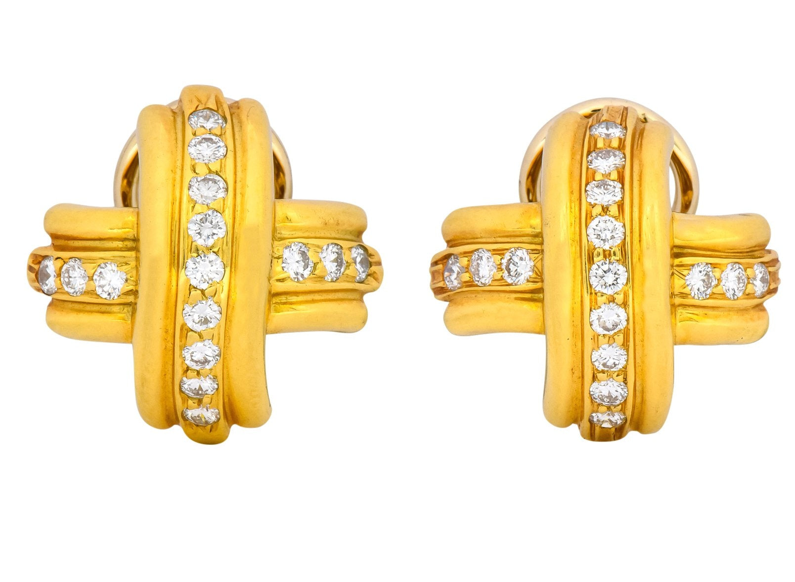 Tiffany & Co. 1992 Vintage Diamond 18 Karat Gold Signature X Ear-Clip Earrings - Wilson's Estate Jewelry