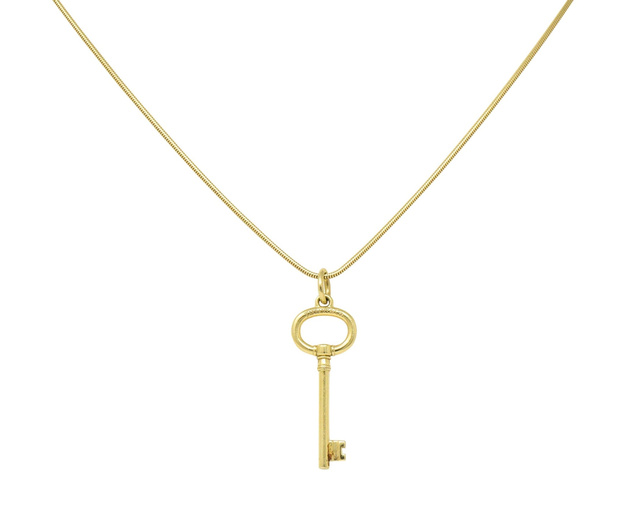 Tiffany & Co. Contemporary 18 Karat Gold Key Pendant Necklace Wilson's Estate Jewelry
