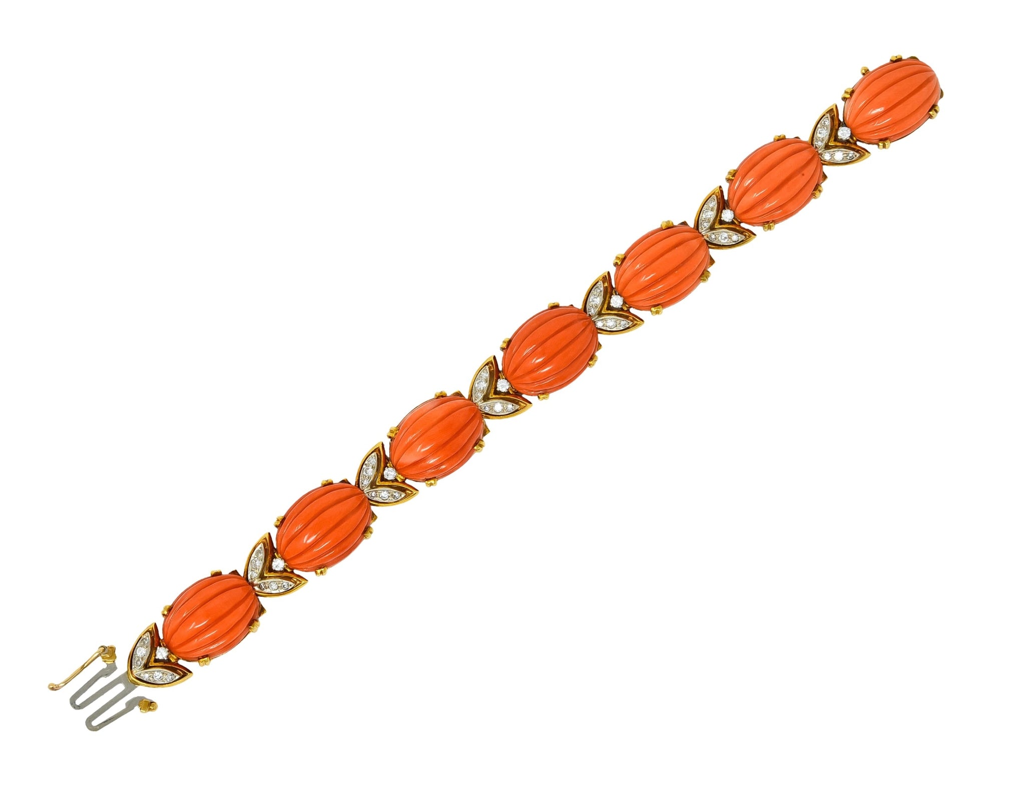 Tiffany & Co. Diamond Coral Platinum-Topped 18 Karat Gold Link Bracelet - Wilson's Estate Jewelry