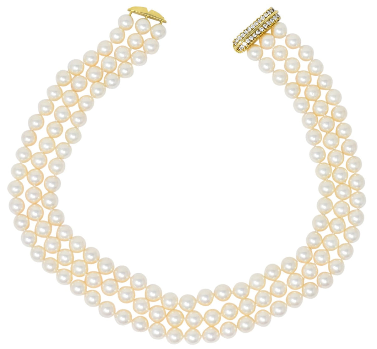 Tiffany & Co. Diamond Pearl 18 Karat Yellow Gold Triple Strand Necklace