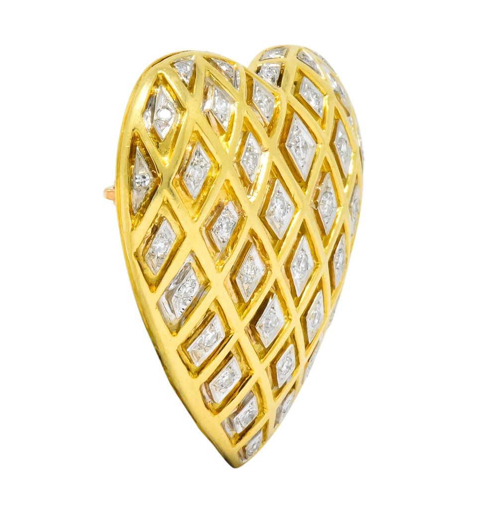 Tiffany & Co. Large Diamond Platinum-Topped 18 Karat Gold Heart Pendant Brooch - Wilson's Estate Jewelry