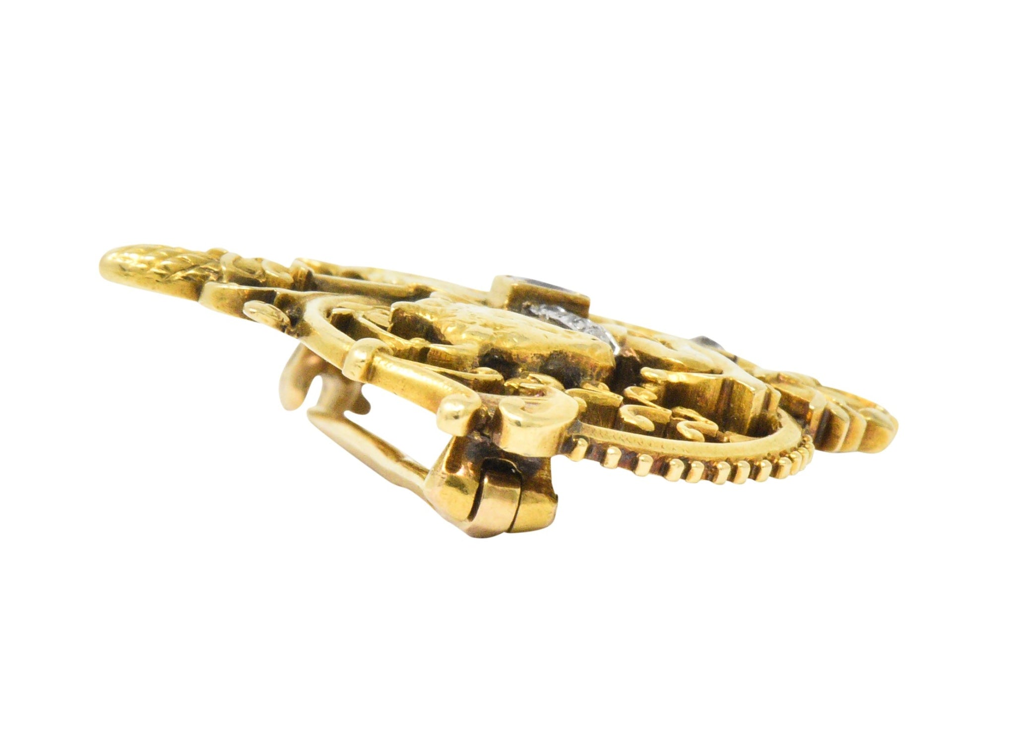 Tiffany & Co. Victorian Diamond Ruby Horse 18 Karat Yellow Gold Brooch Wilson's Estate Jewelry