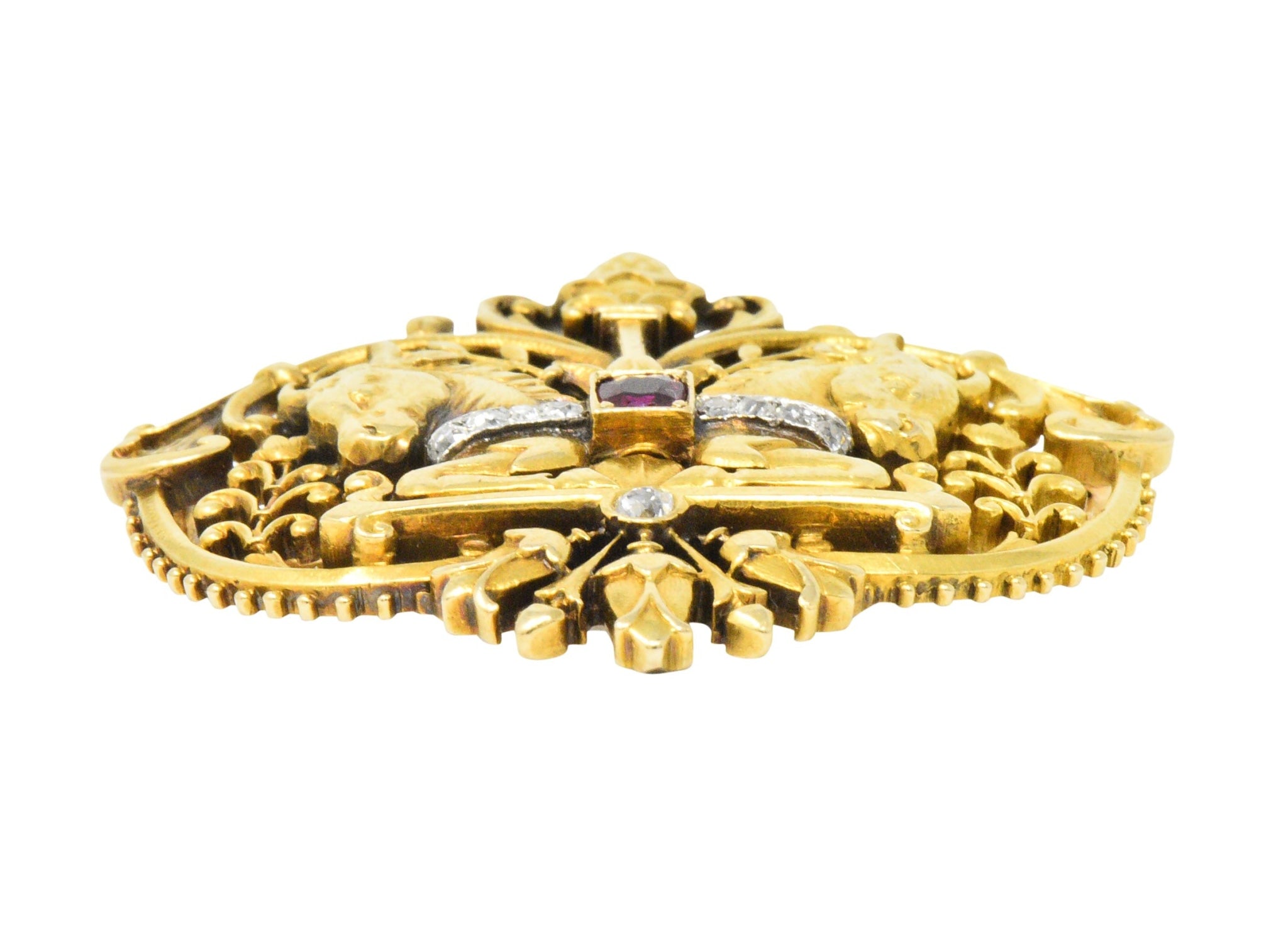 Tiffany & Co. Victorian Diamond Ruby Horse 18 Karat Yellow Gold Brooch Wilson's Estate Jewelry