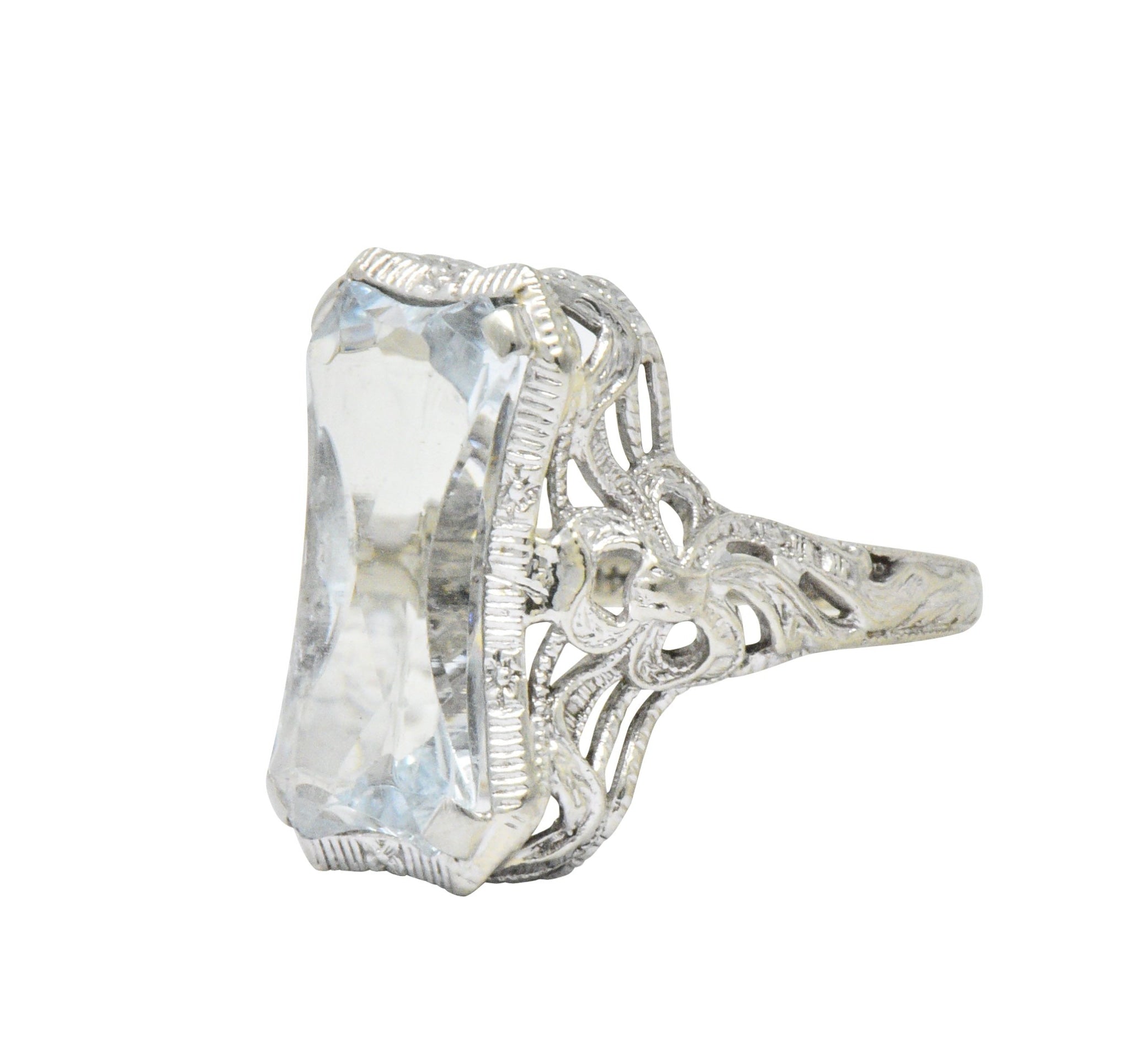 Unique Vintage Art Deco Aquamarine 14 Karat White Gold Ring Wilson's Estate Jewelry