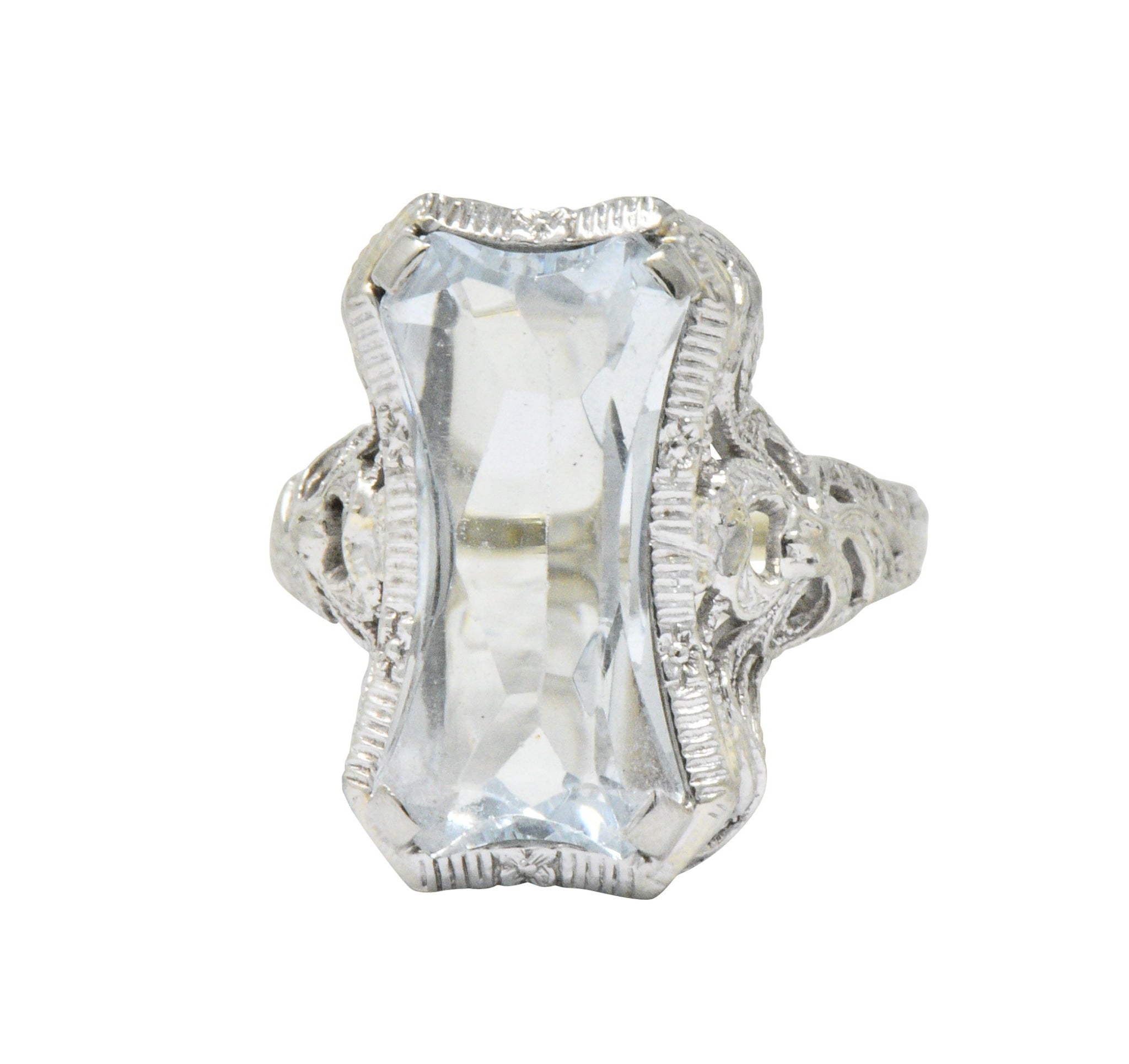 Unique Vintage Art Deco Aquamarine 14 Karat White Gold Ring Wilson's Estate Jewelry