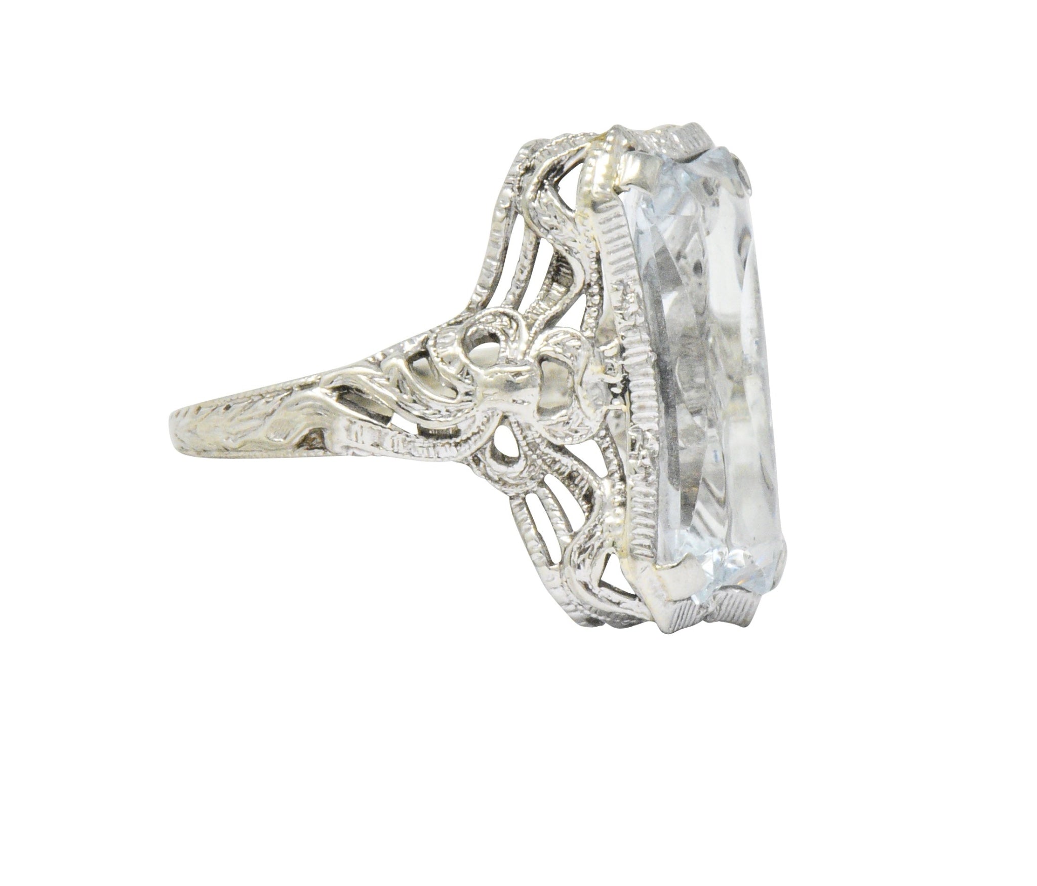 Unique Vintage Art Deco Aquamarine 14 Karat White Gold Ring Wilson's Estate Jewelry