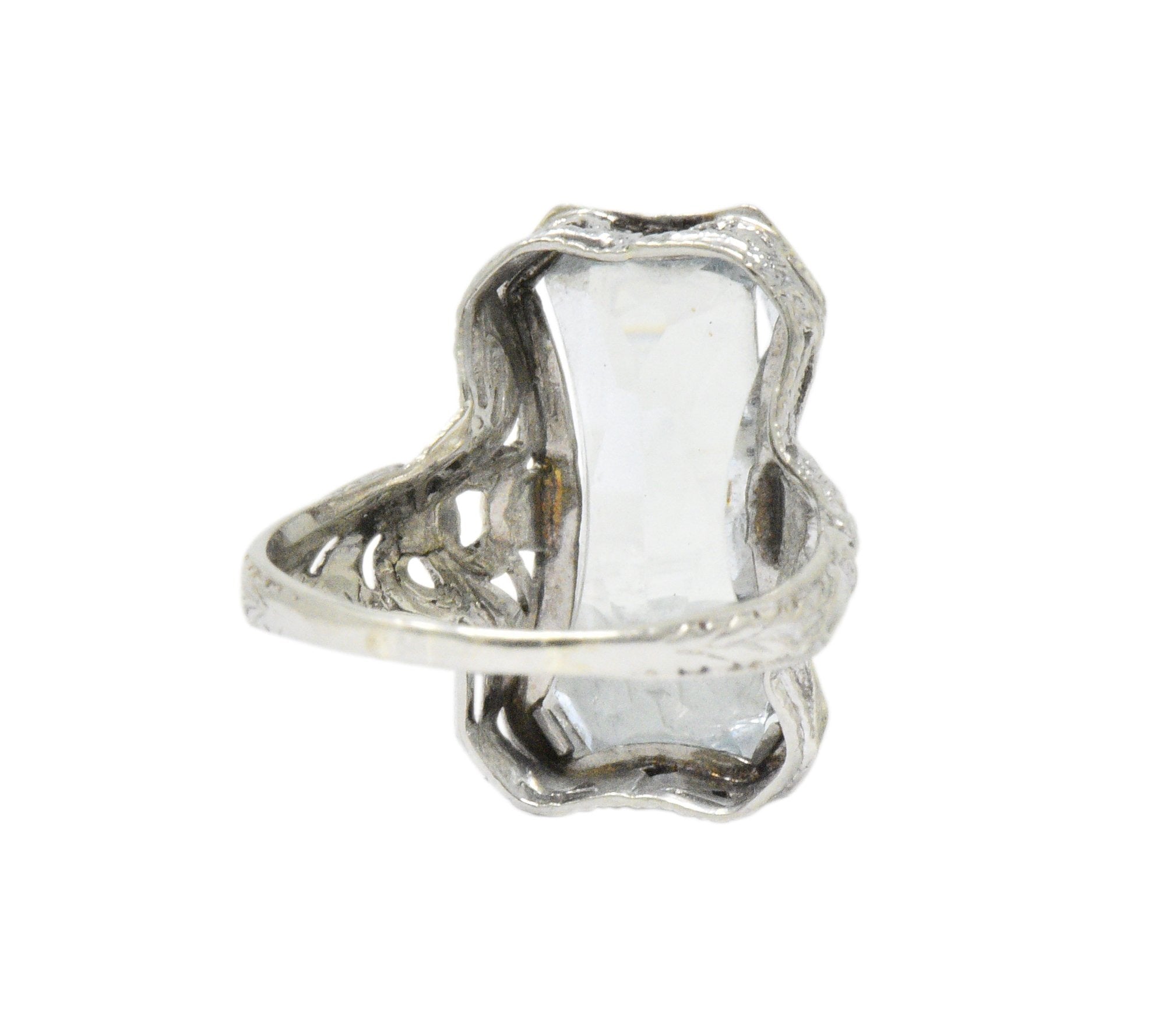 Unique Vintage Art Deco Aquamarine 14 Karat White Gold Ring Wilson's Estate Jewelry