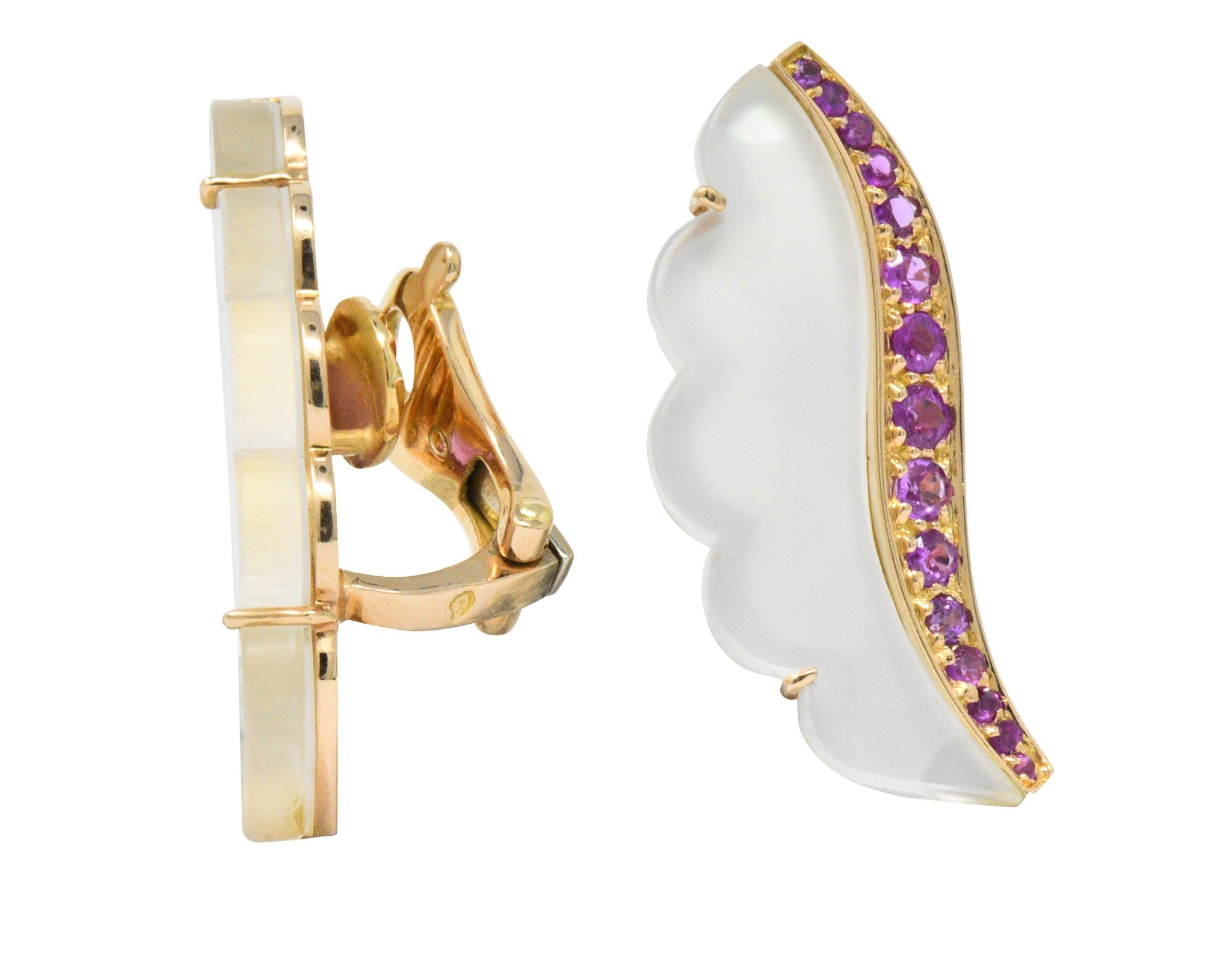 Van Cleef & Arpels 1.05 CTW Pink Sapphire Rock Crystal Mother Of Pearl 18 Karat Gold Ear-Clips Earrings Wilson's Estate Jewelry