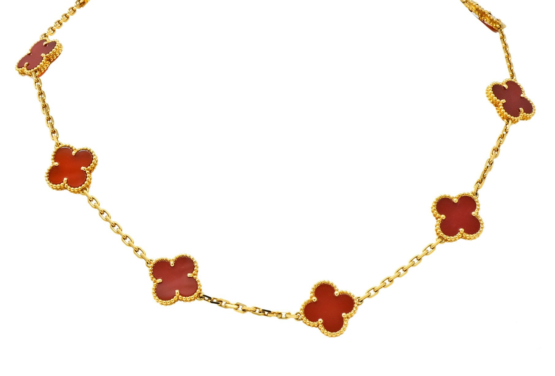 Van Cleef & Arpels Carnelian 18 Karat Yellow Gold Vintage Alhambra Necklace - Wilson's Estate Jewelry