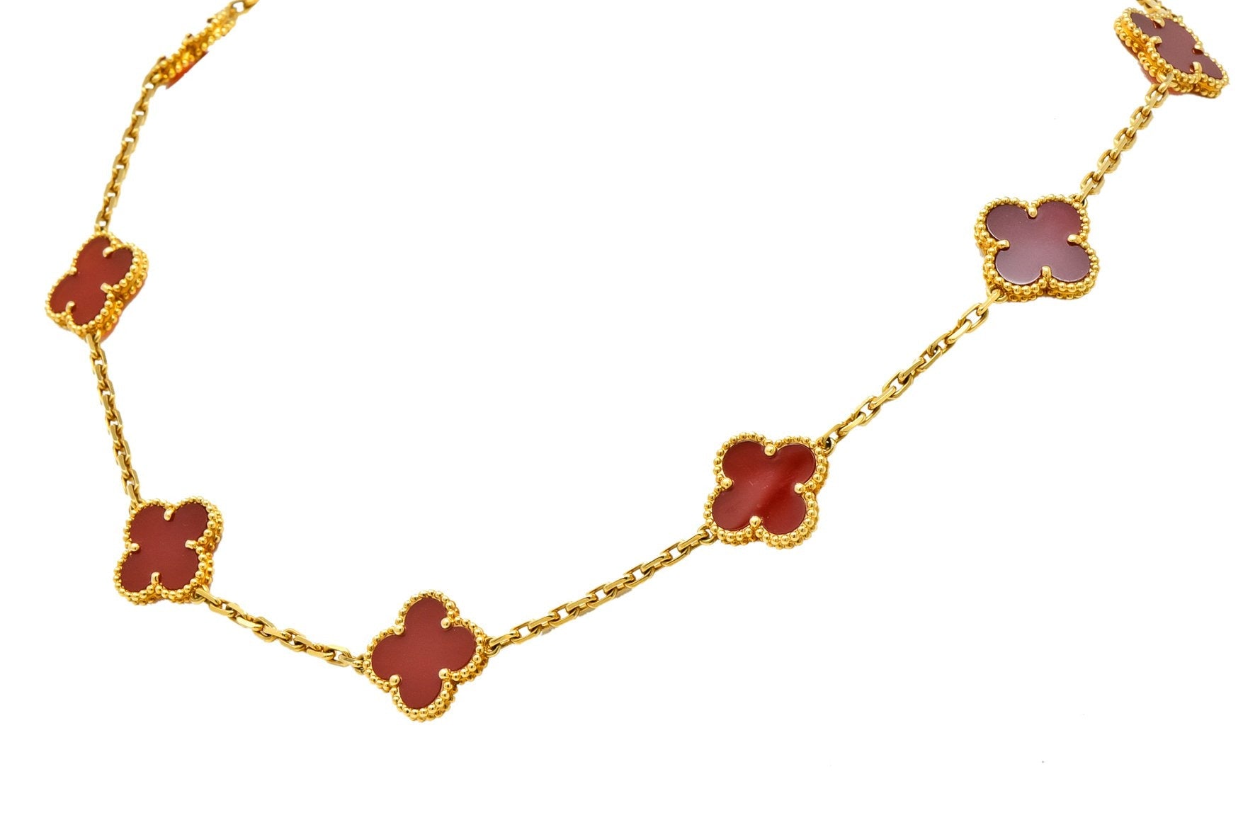 Van Cleef & Arpels Carnelian 18 Karat Yellow Gold Vintage Alhambra Necklace - Wilson's Estate Jewelry