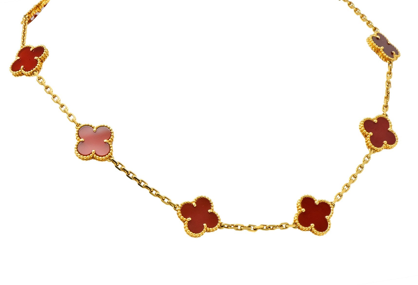 Van Cleef & Arpels Carnelian 18 Karat Yellow Gold Vintage Alhambra Necklace - Wilson's Estate Jewelry