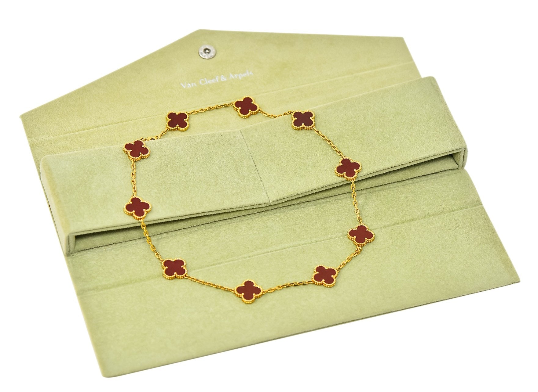 Van Cleef & Arpels Carnelian 18 Karat Yellow Gold Vintage Alhambra Necklace - Wilson's Estate Jewelry